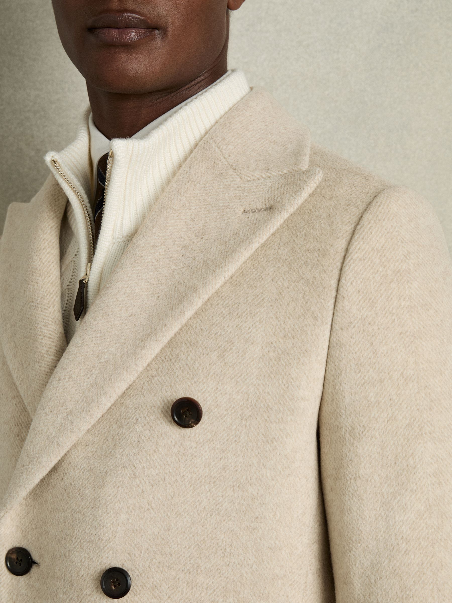 Reiss Wool Blend Double Breasted Coat in Oatmeal REISS