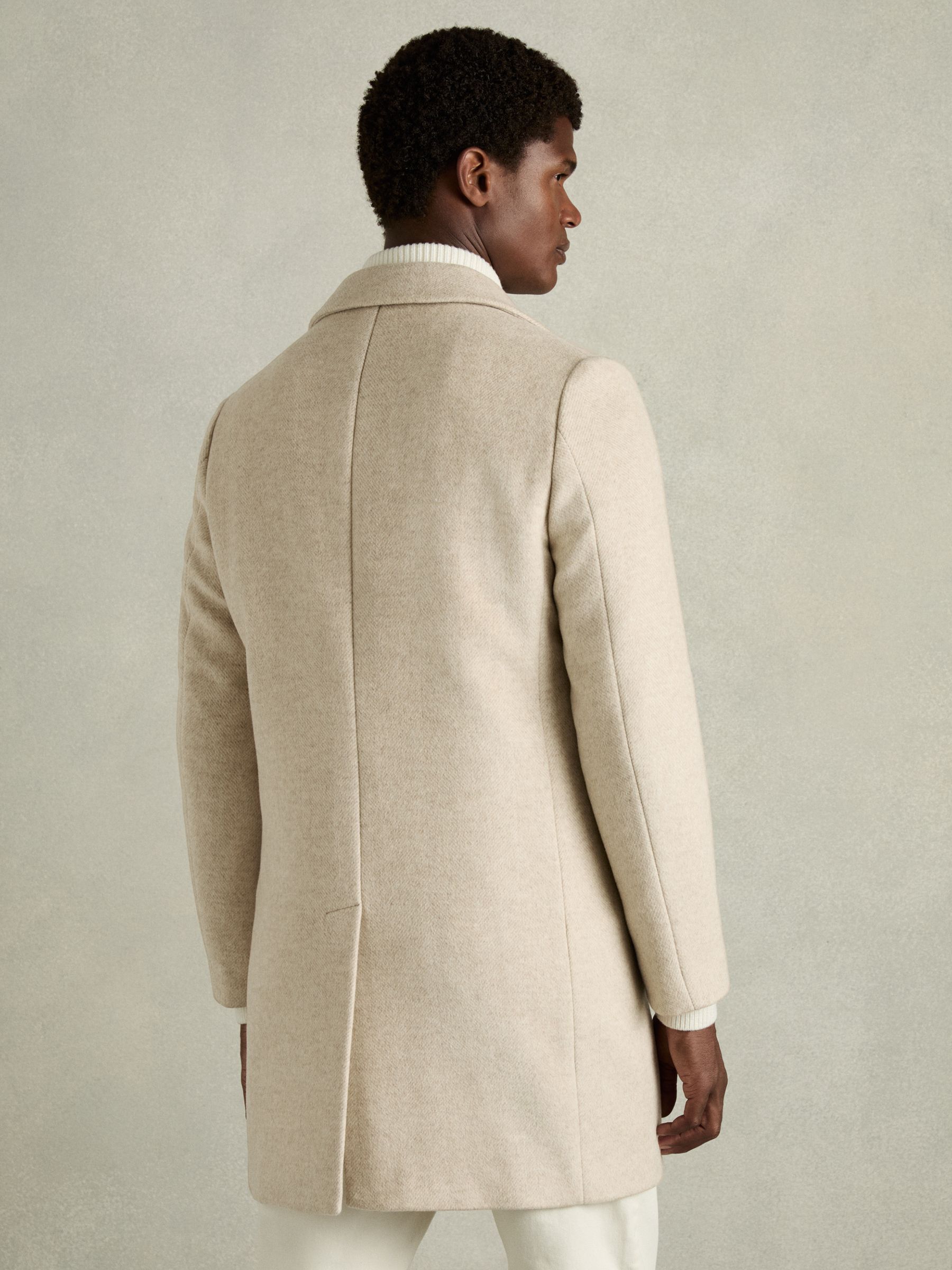 Reiss Wool Blend Double Breasted Coat in Oatmeal REISS