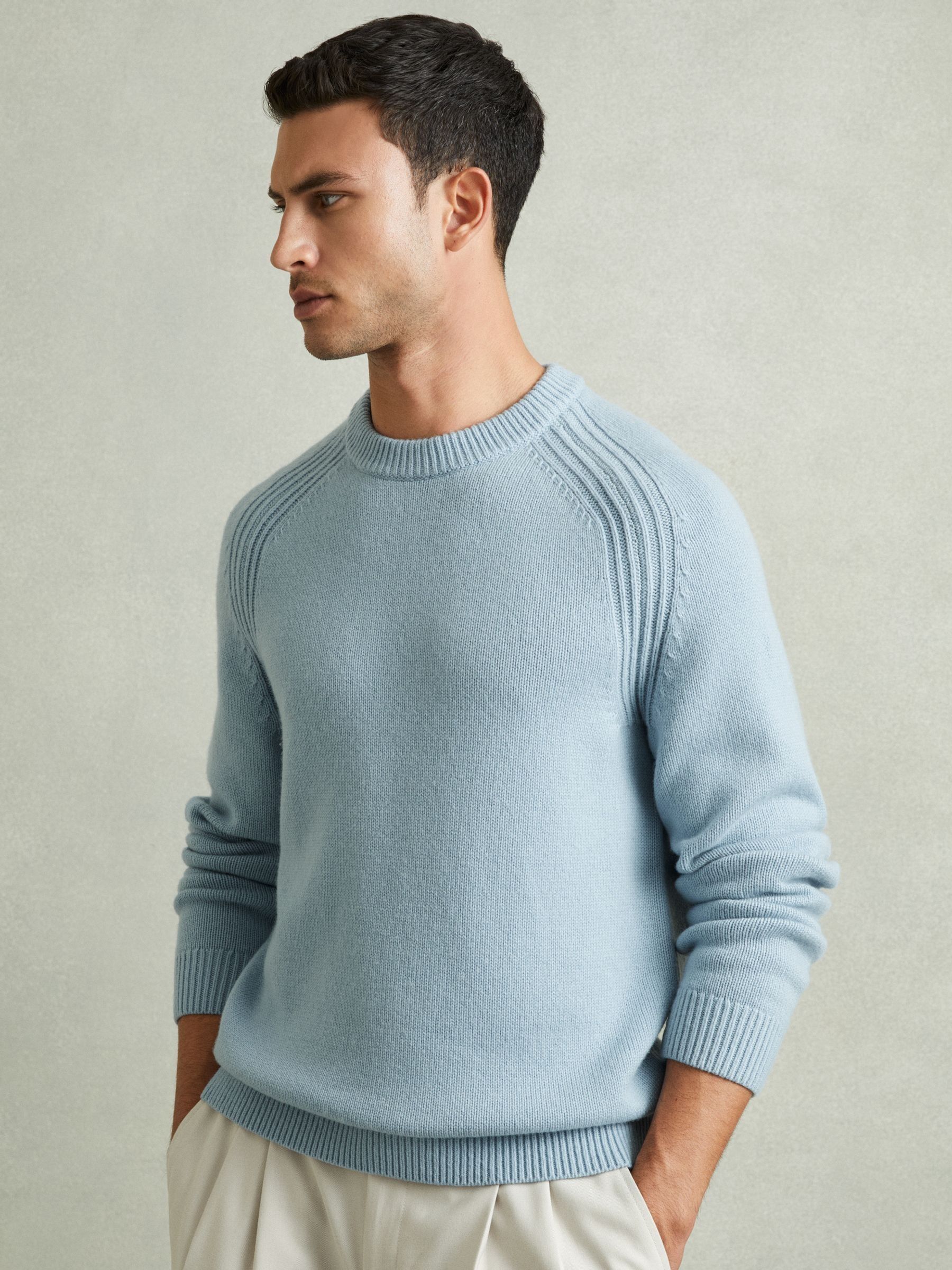 Wool Blend Raglan Sleeve Jumper in Soft Blue