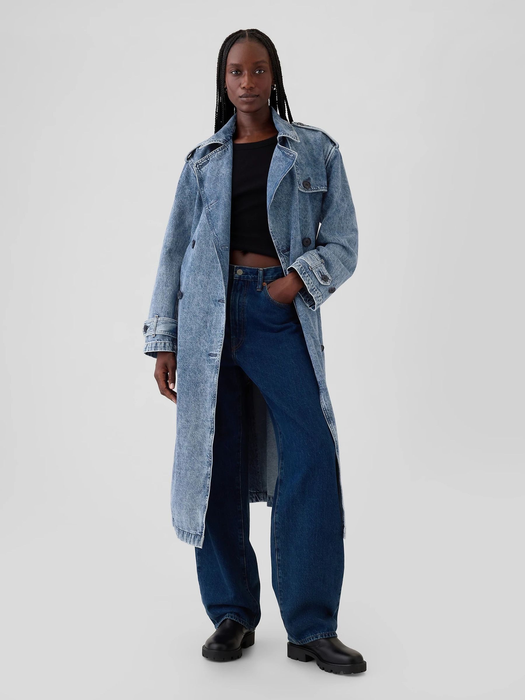 Buy Blue Longline Denim Trench Jacket from the Gap online shop