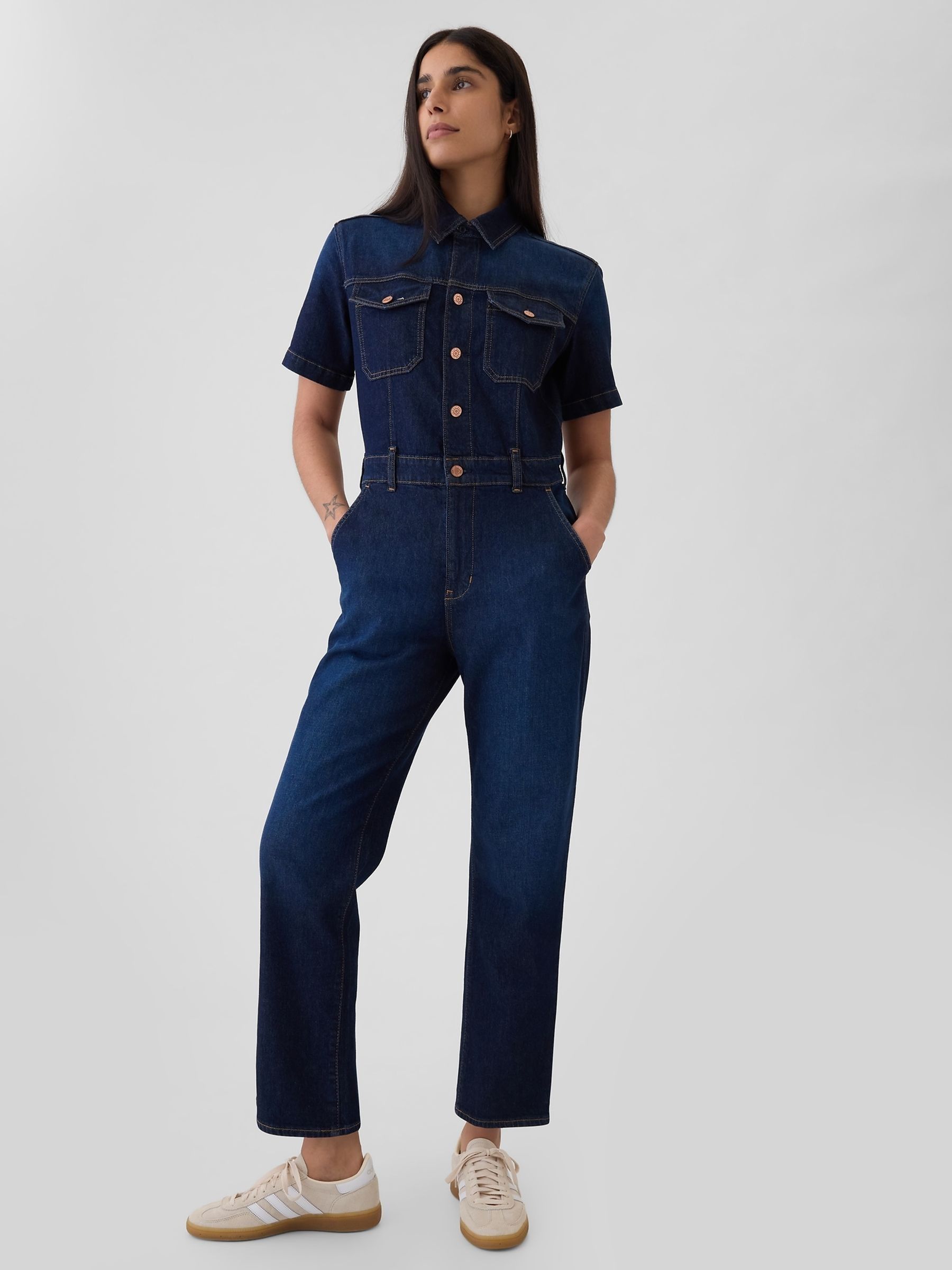 Gap blue jumpsuit best sale
