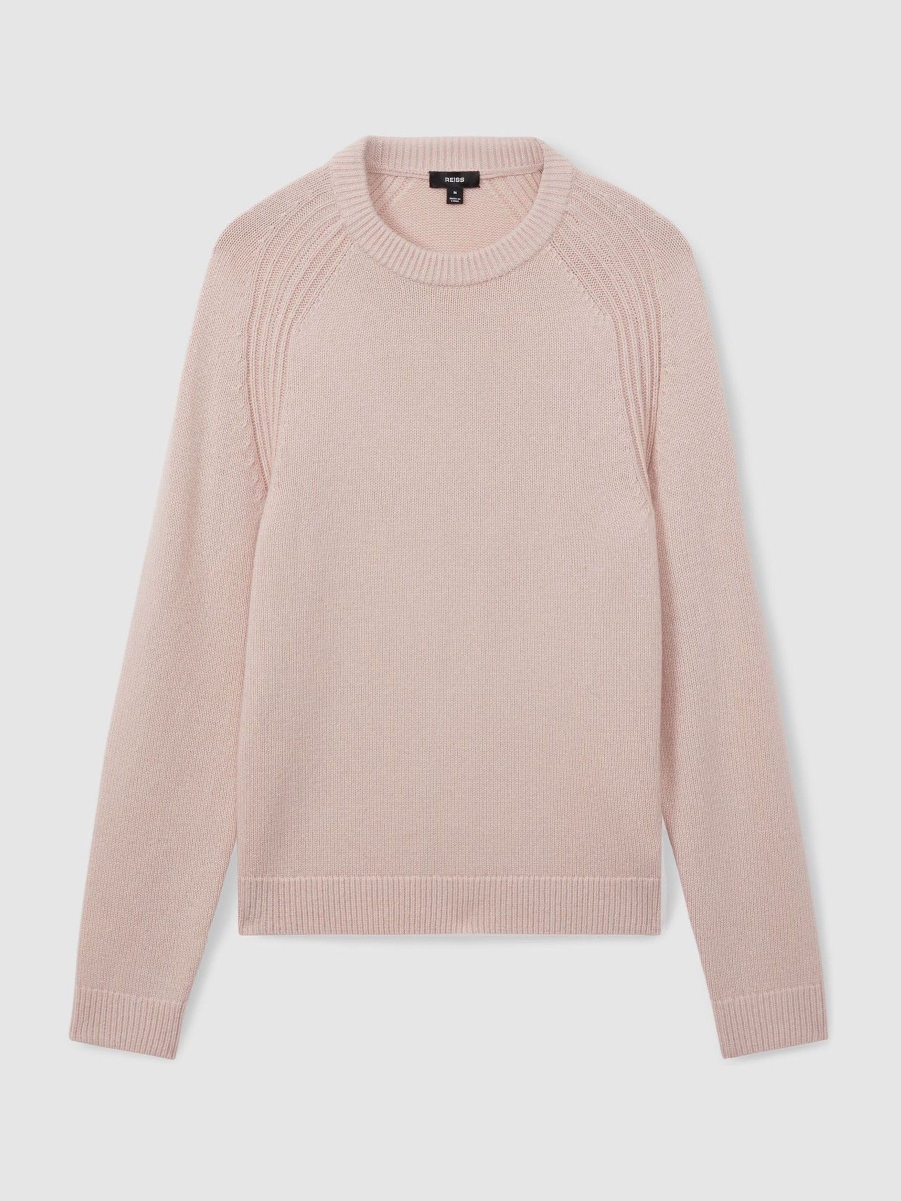 Reiss Wool Blend Raglan Sleeve Jumper in Soft Pink - REISS