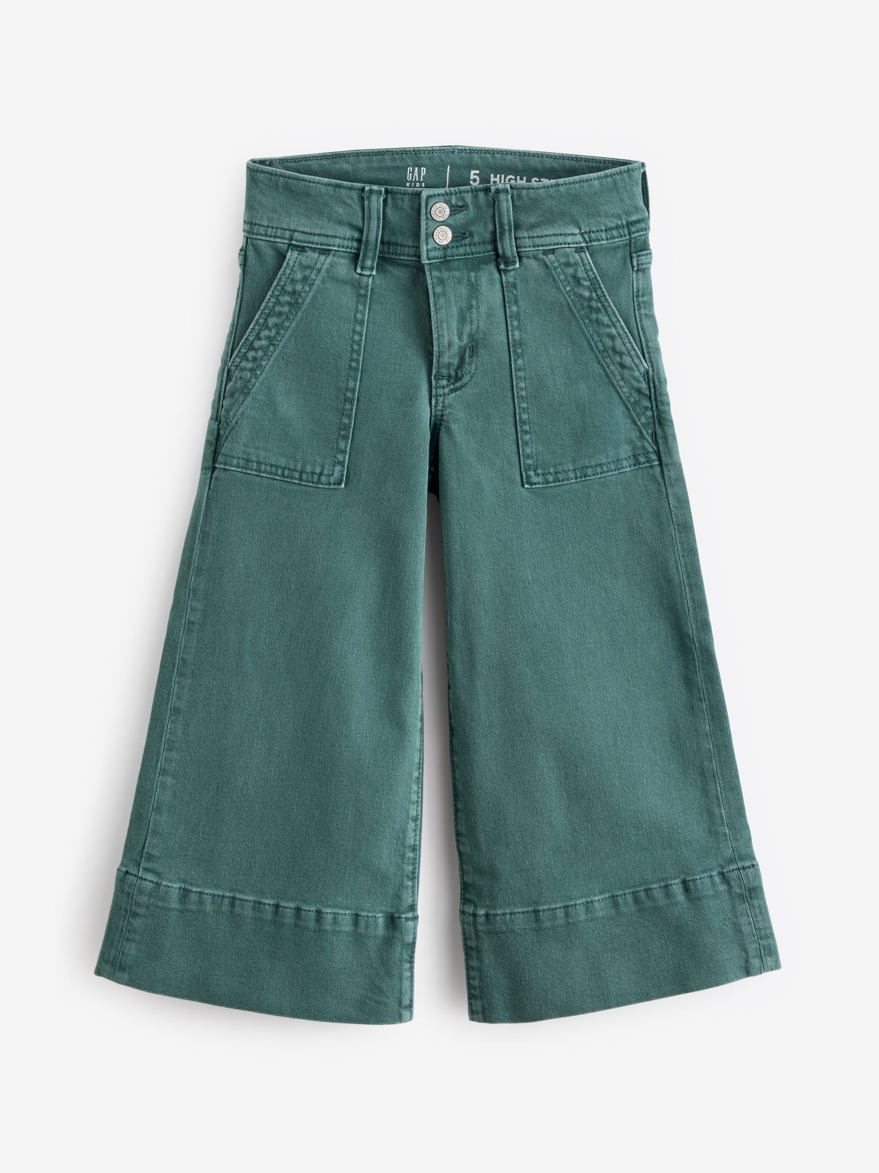 Green High Waisted Wide Leg Ankle Jeans 5 13yrs Gap
