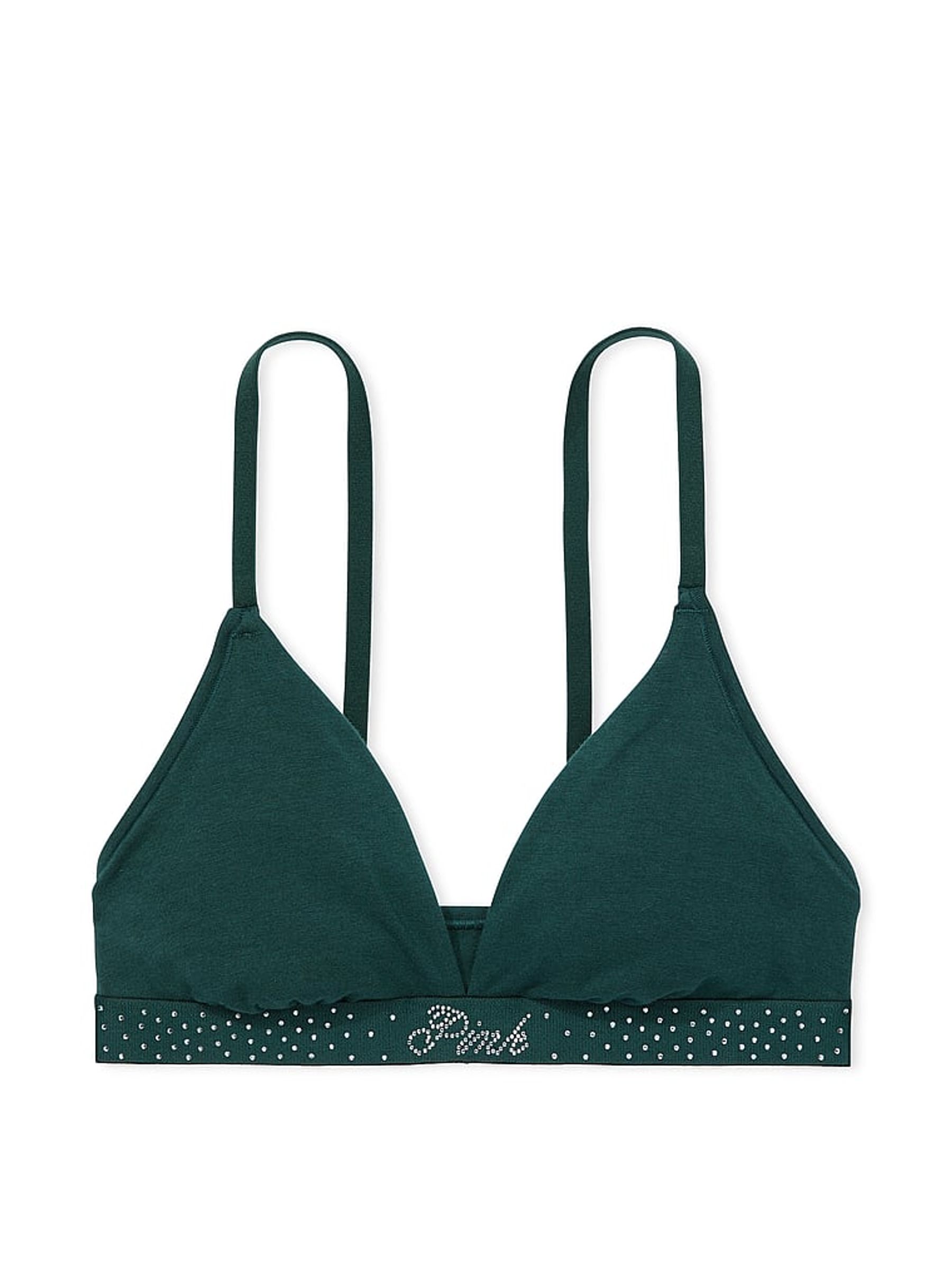 Deep Forest Green Diamante Cotton Logo Triangle Bralette Victoria s Secret UK