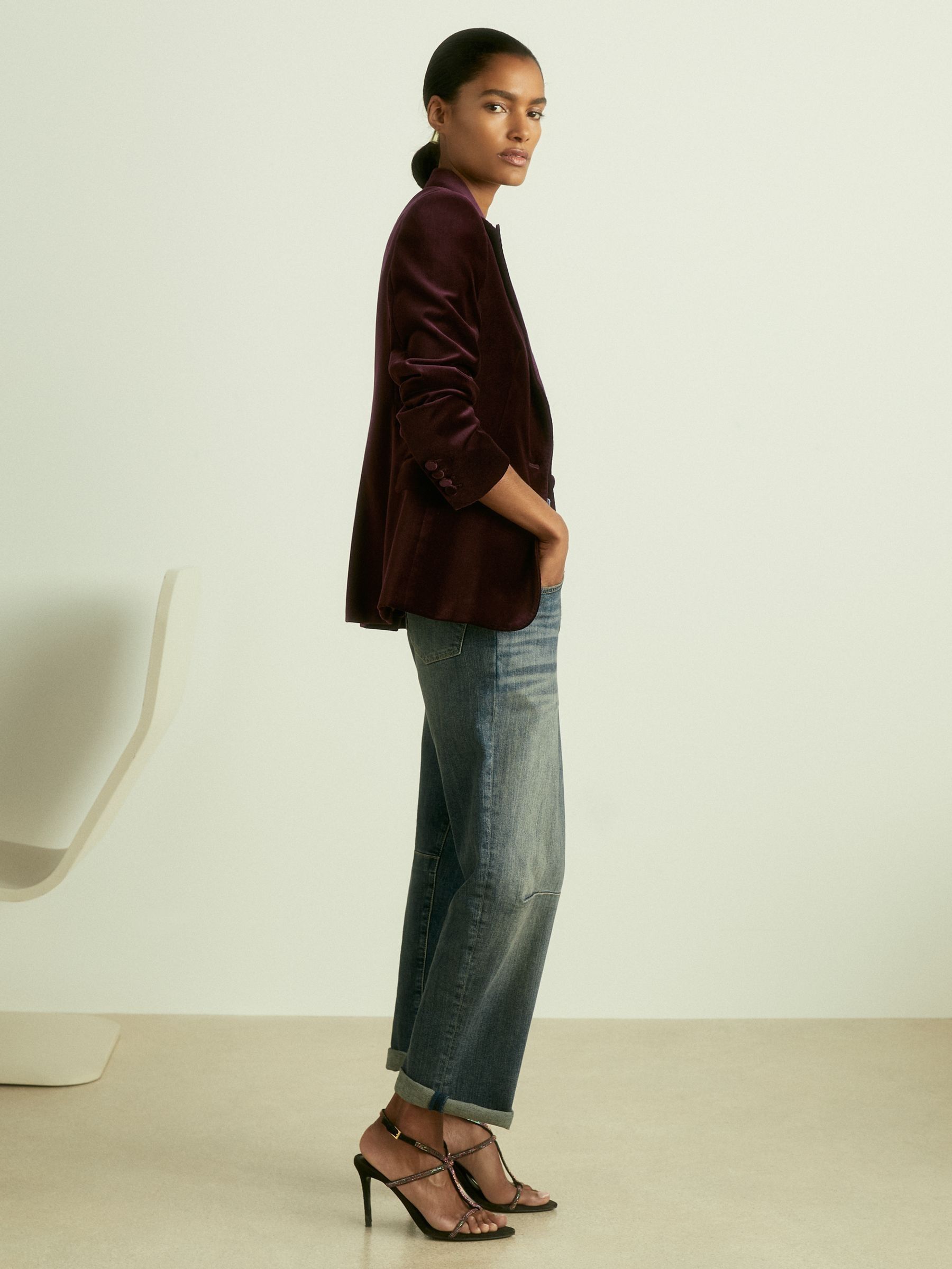 Petite Cotton Velvet Blazer in Burgundy