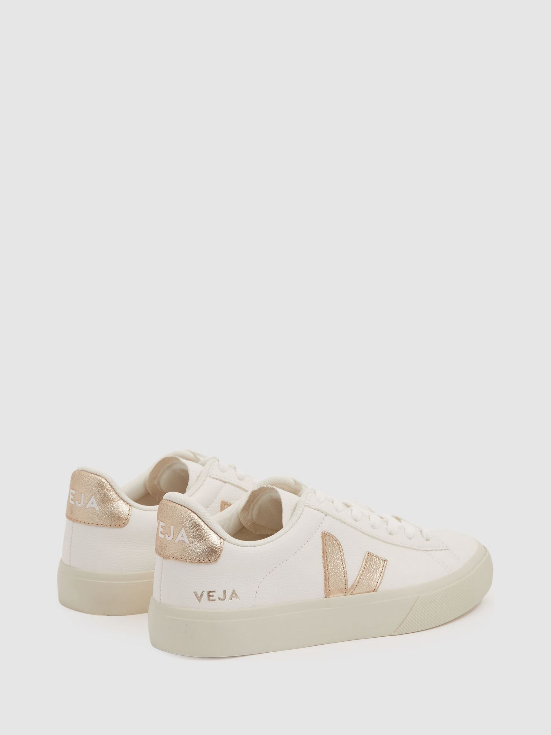 Reiss Campo White Gold Veja Leather Metallic Logo Trainers REISS