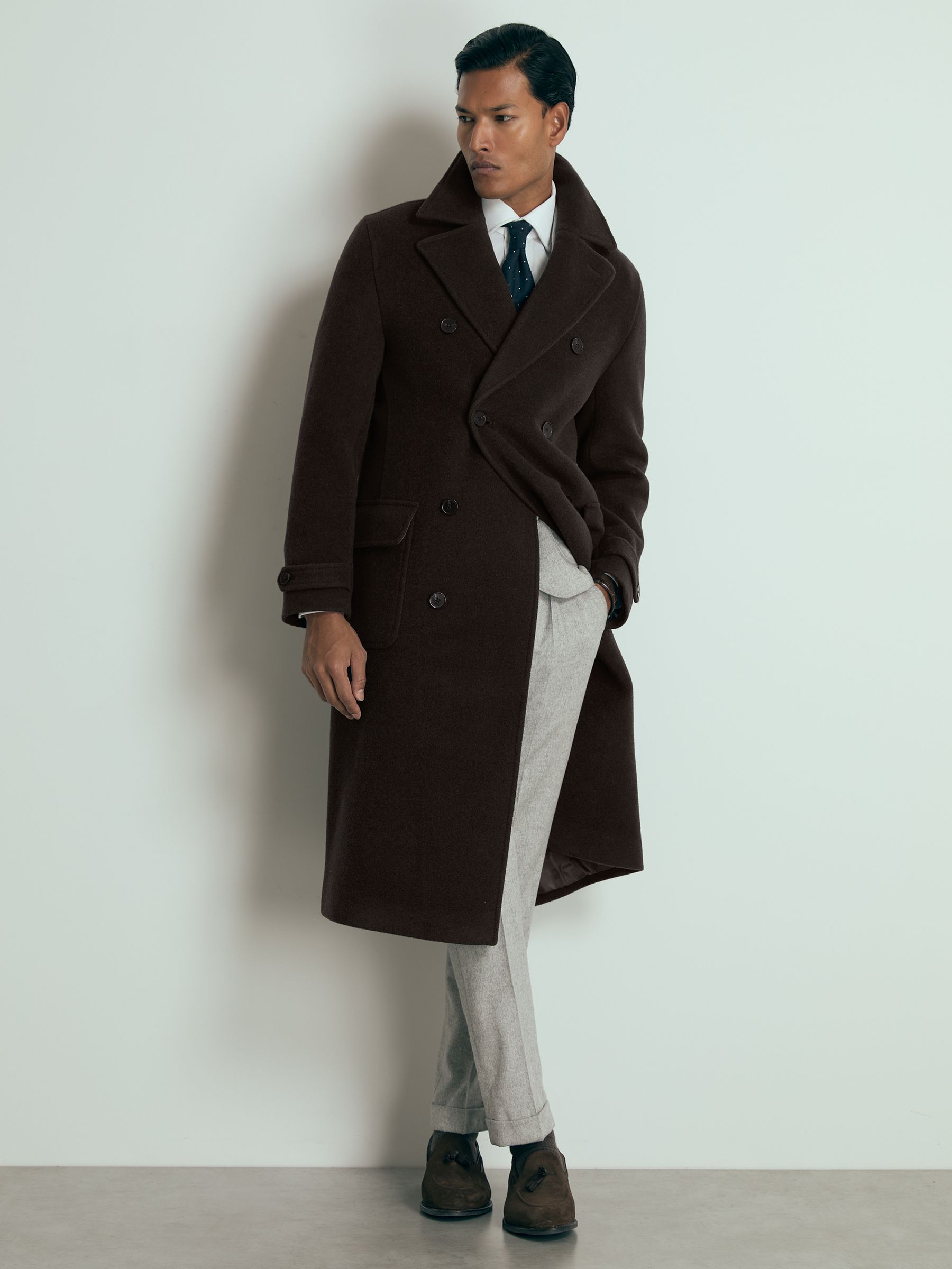 Atelier Wool Blend Felt Double Breasted Coat in Brown