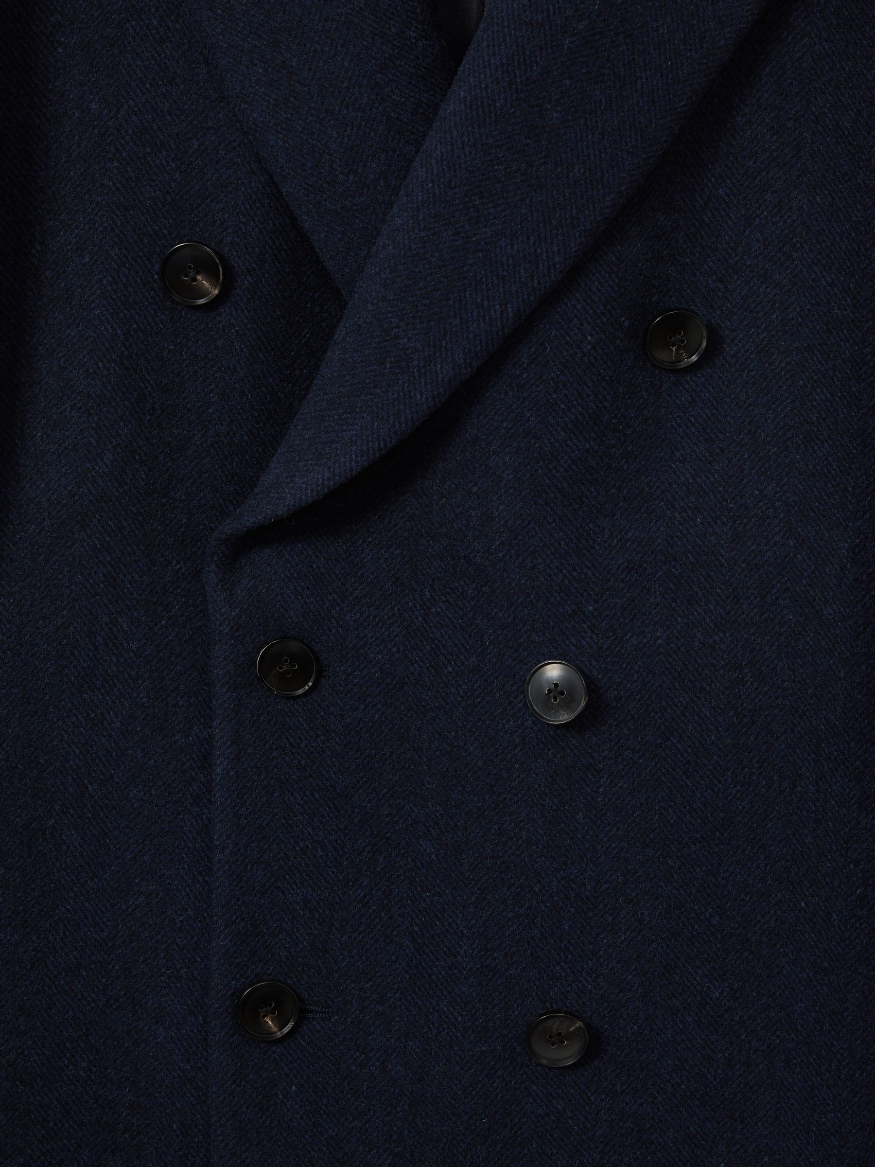 Reiss Wool Blend Herringbone Twill Overcoat in Navy Herringbone REISS