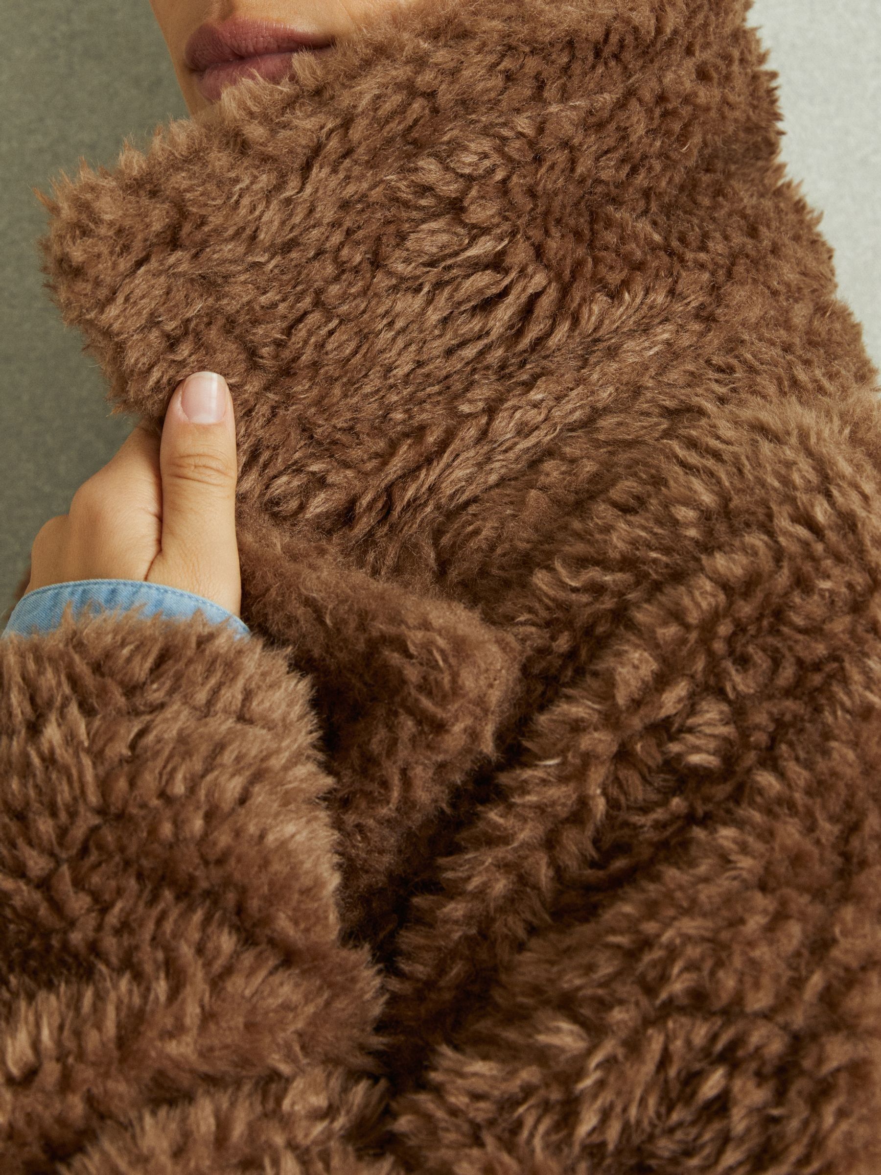 Reiss Petite Teddy Coat with Wool in Brown REISS