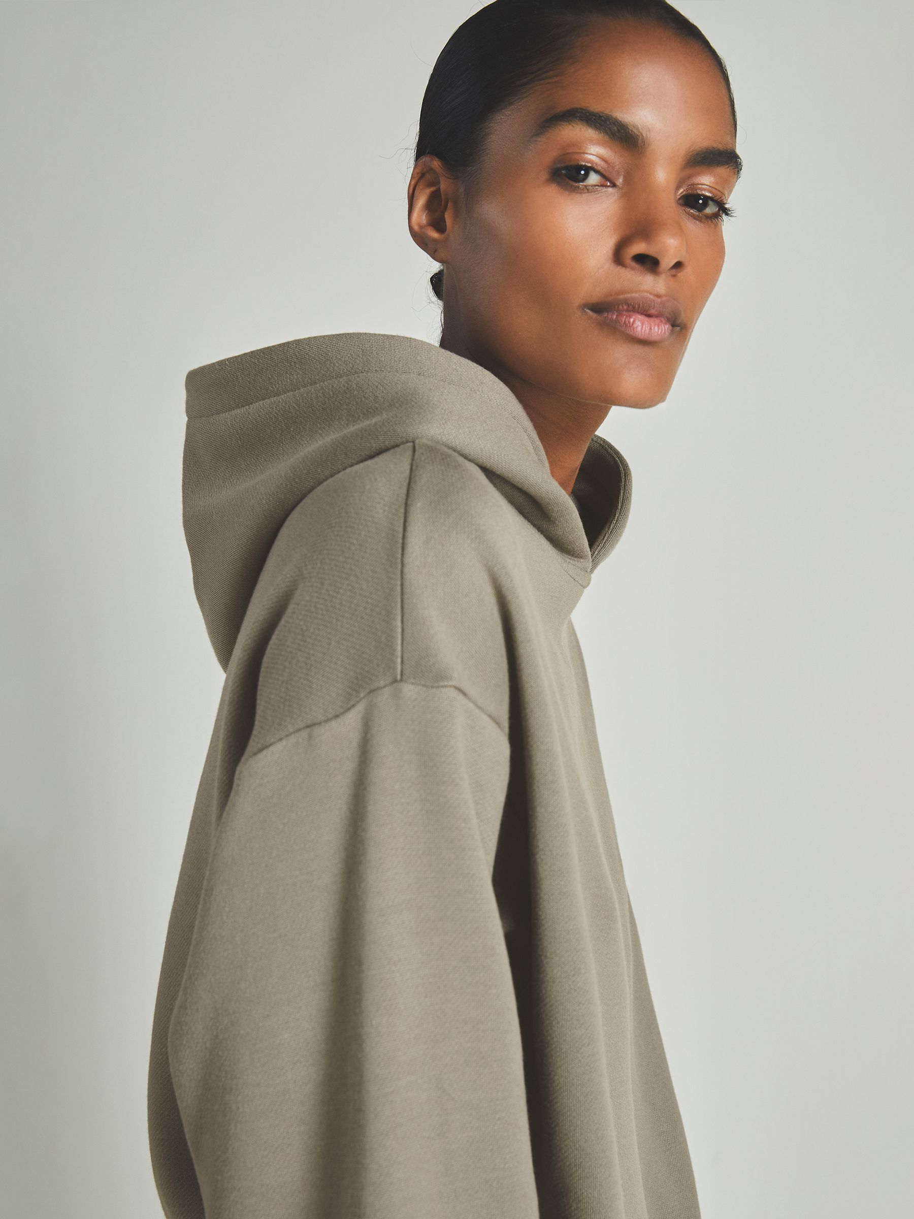 Reiss Reiss Les 100 Ciels Modal Blend Jersey Hoodie in Khaki REISS