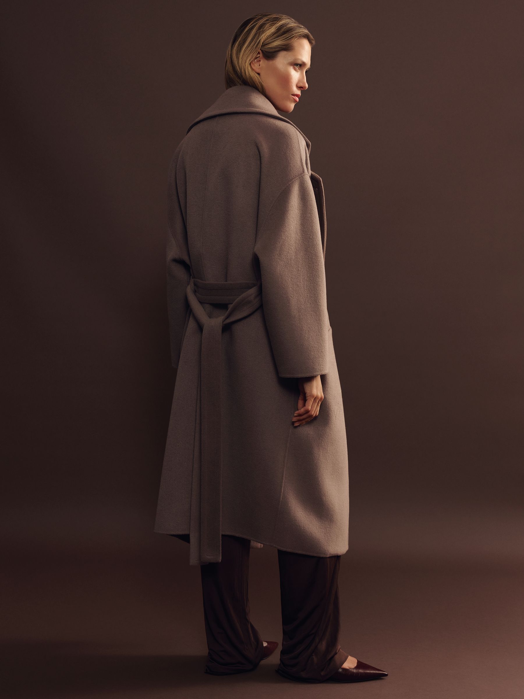 Wool Blend Blindseam Coat in Mink Neutral