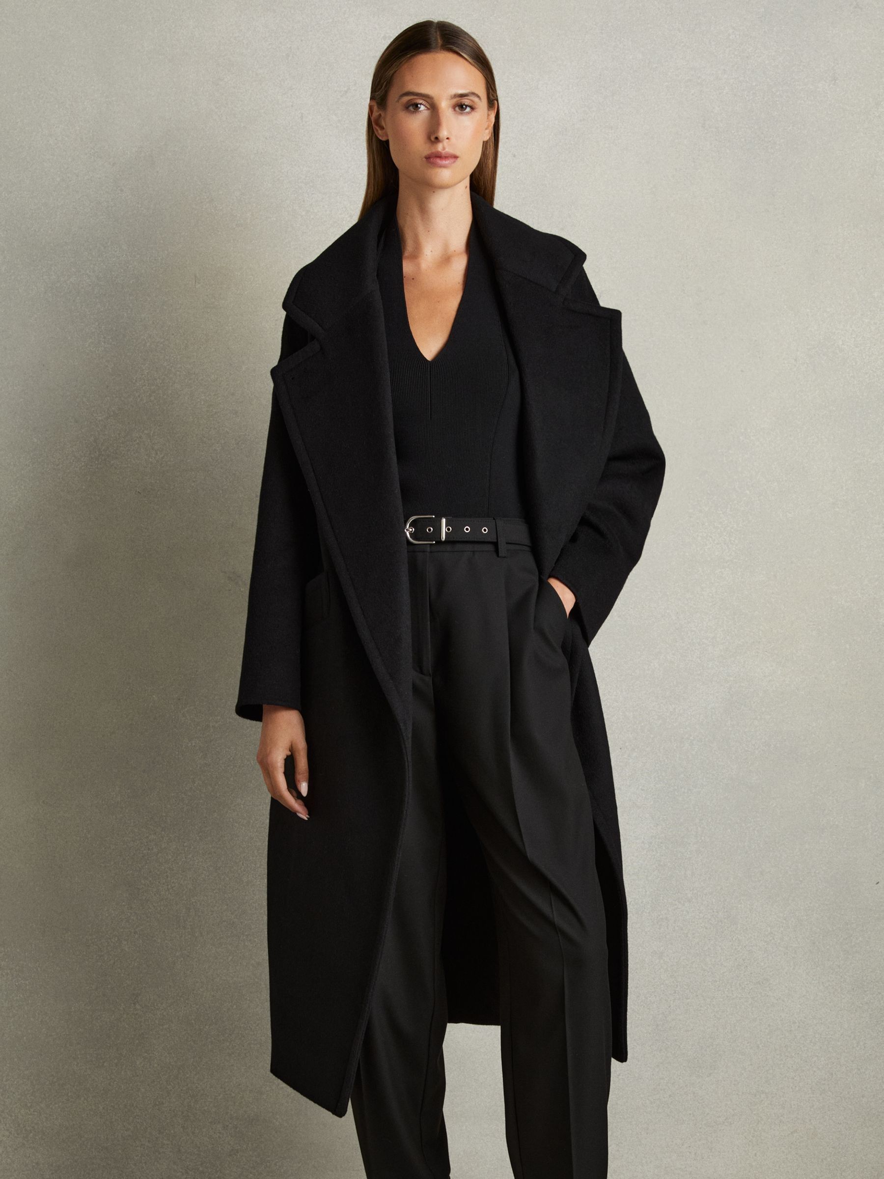 Wool Blend Blindseam Coat in Black