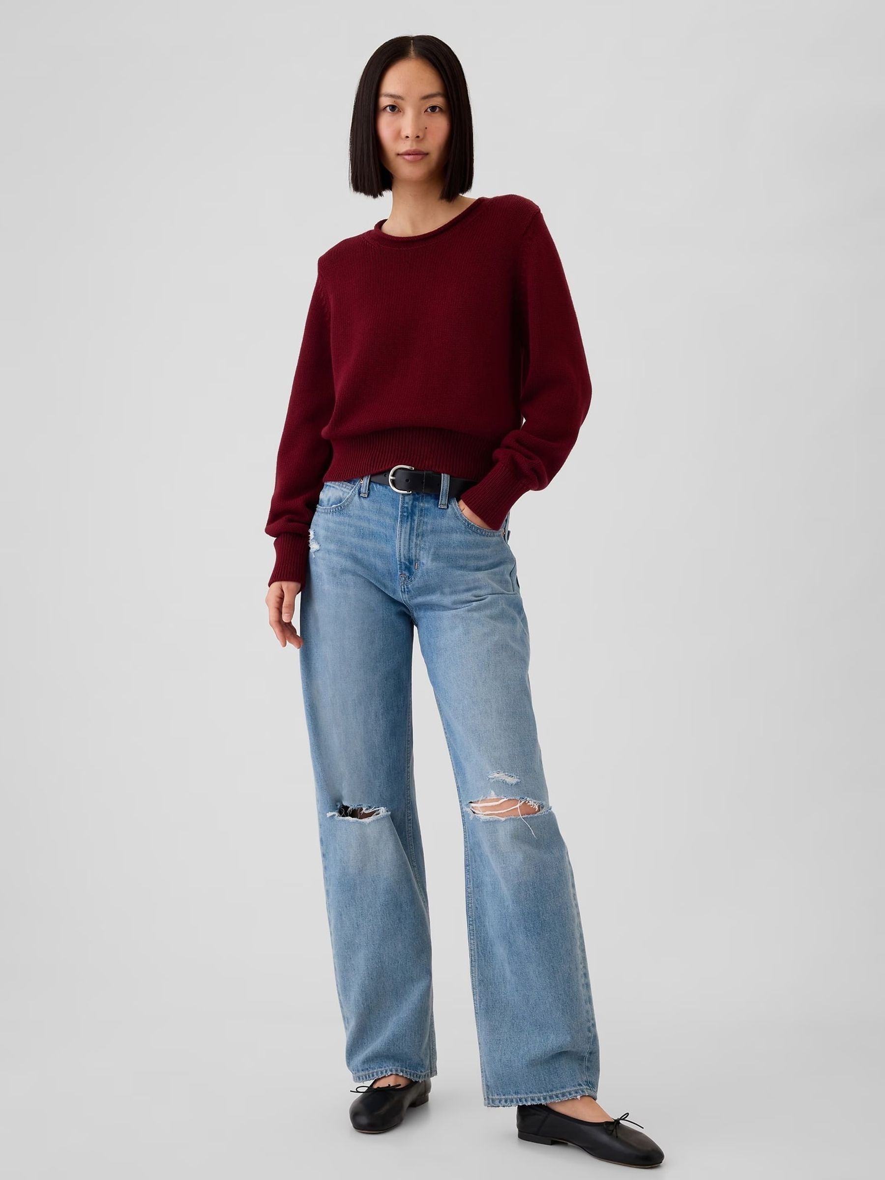 Buy Burgundy Red Soft Cotton Shrunken Roll Neck Jumper from the Gap online shop