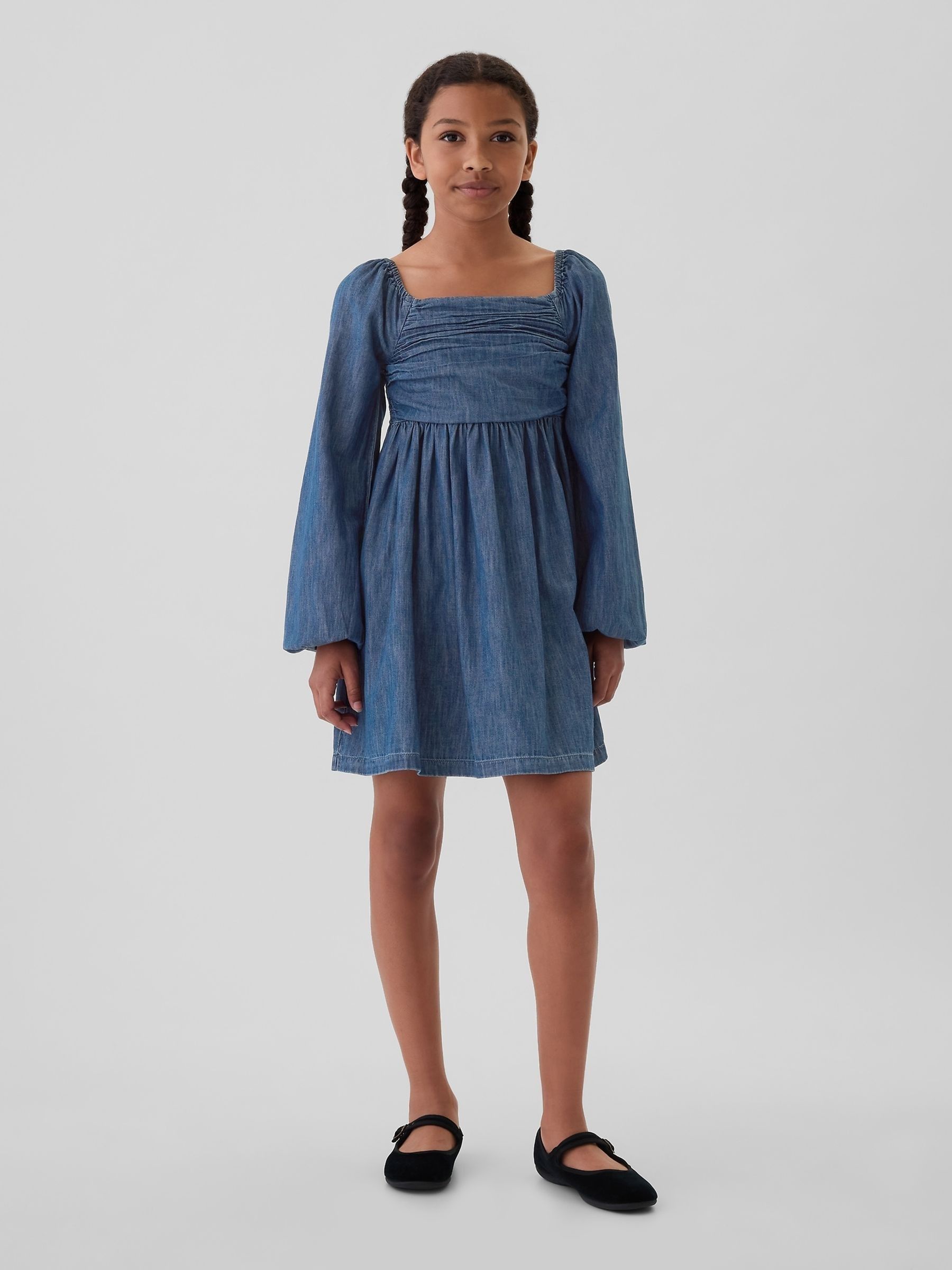 Square neck denim dress hot sale