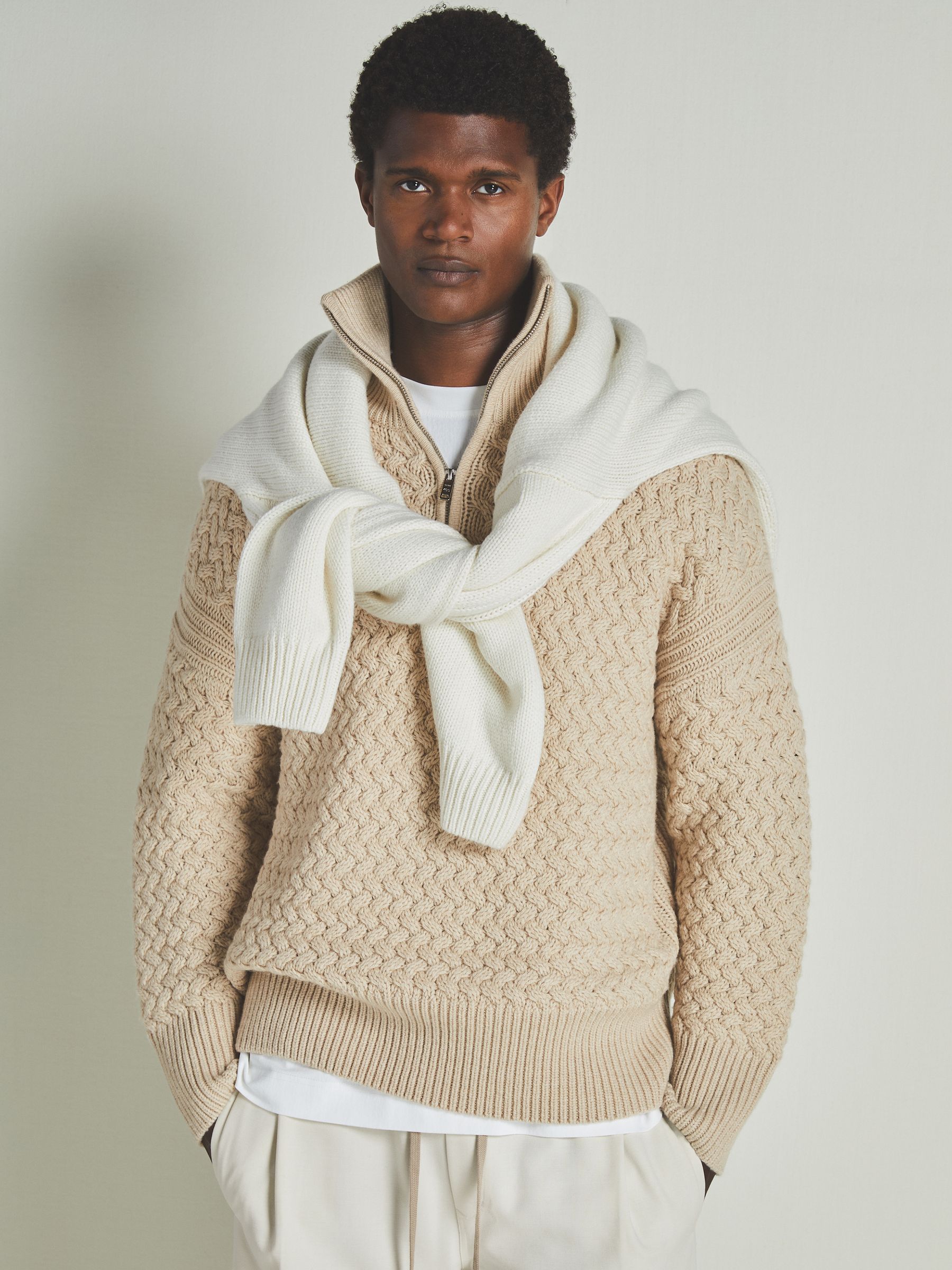 Reiss Reiss Les 100 Ciels Wool and Cashmere Jumper in Stone REISS