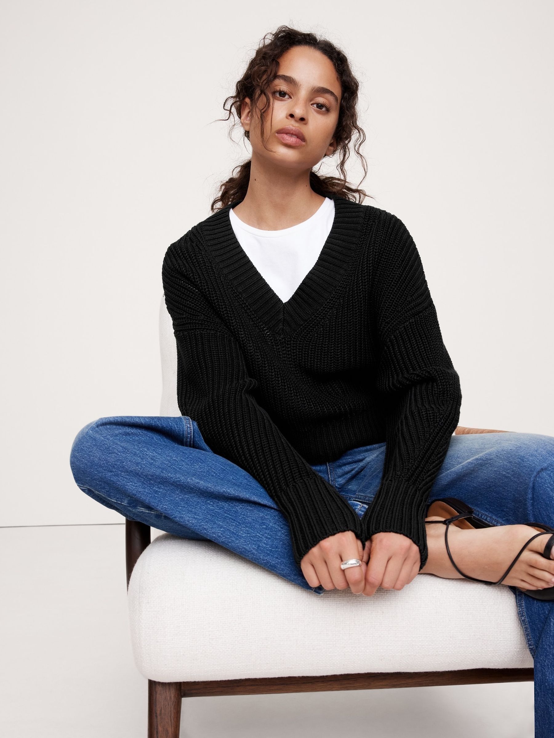 Cropped cotton sweater store