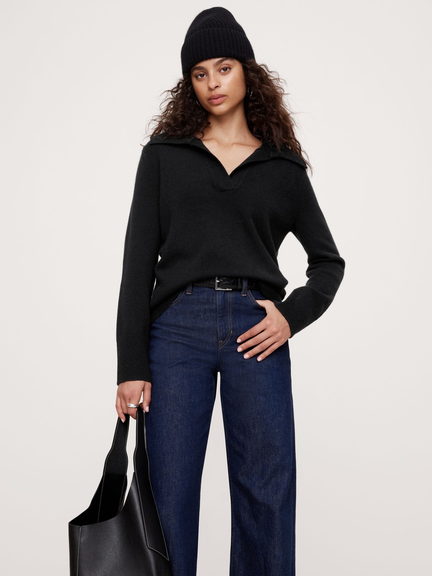 Banana Republic Black Cashmere Jumper Polo