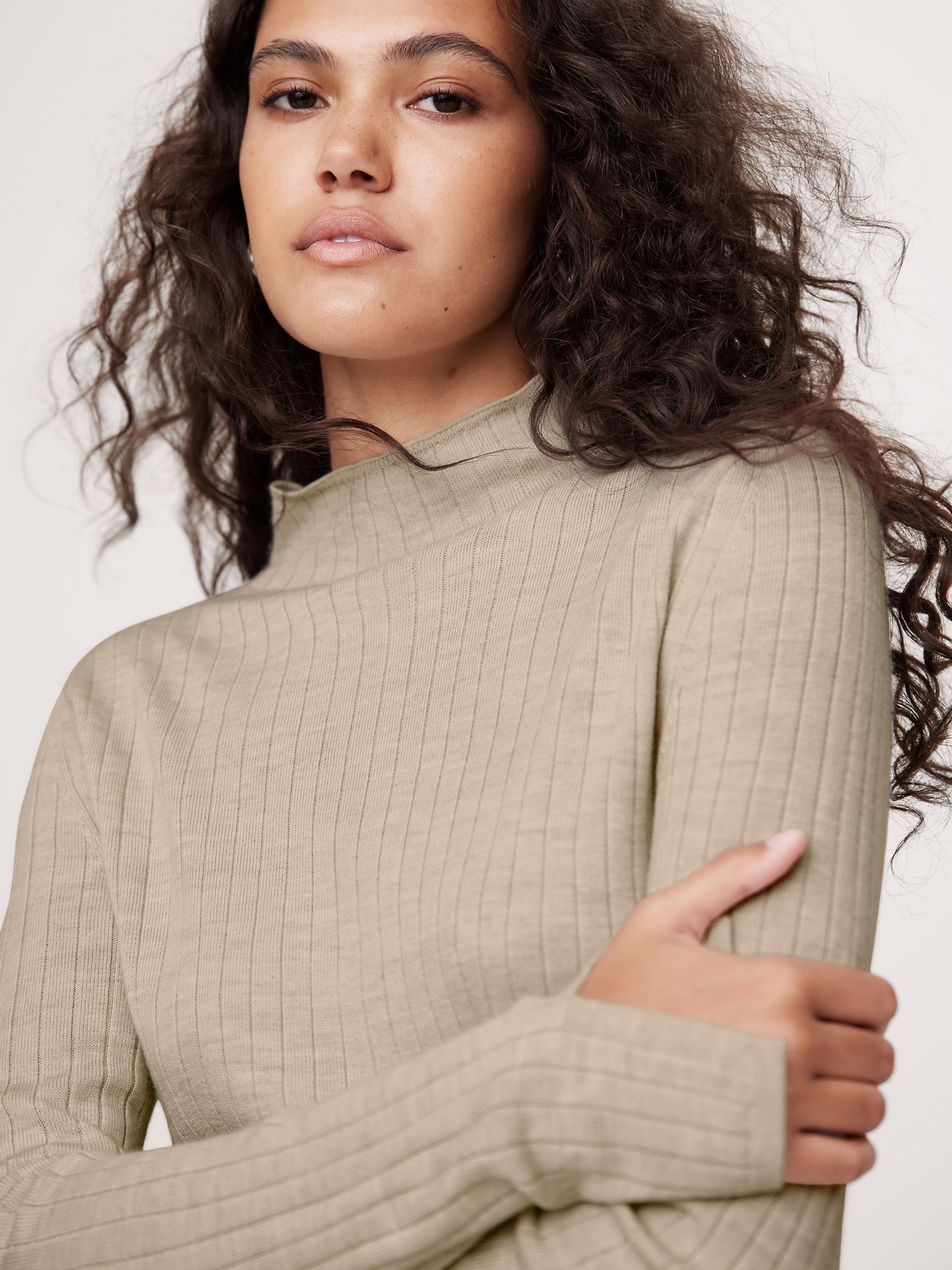 Buy Banana Republic Beige Merino Wool Ribbed Mock Neck Jumper from the Gap online shop