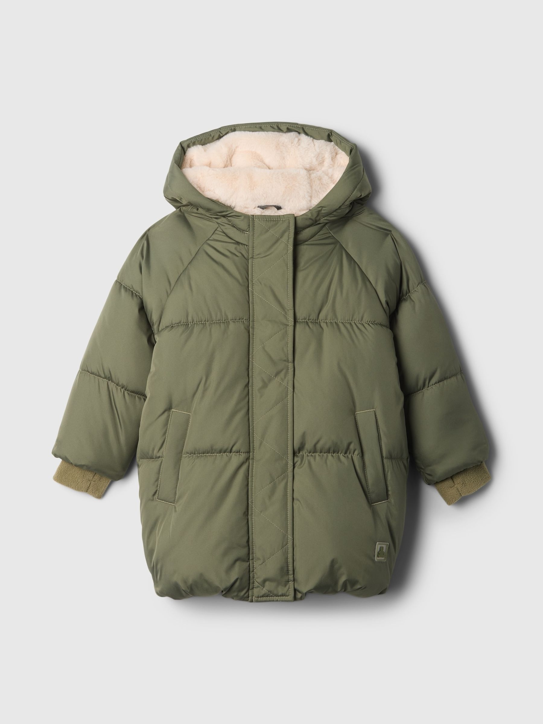 Khaki Green Heavyweight Sherpa Lined PrimaLoft Puffer Coat 6mths 5yrs