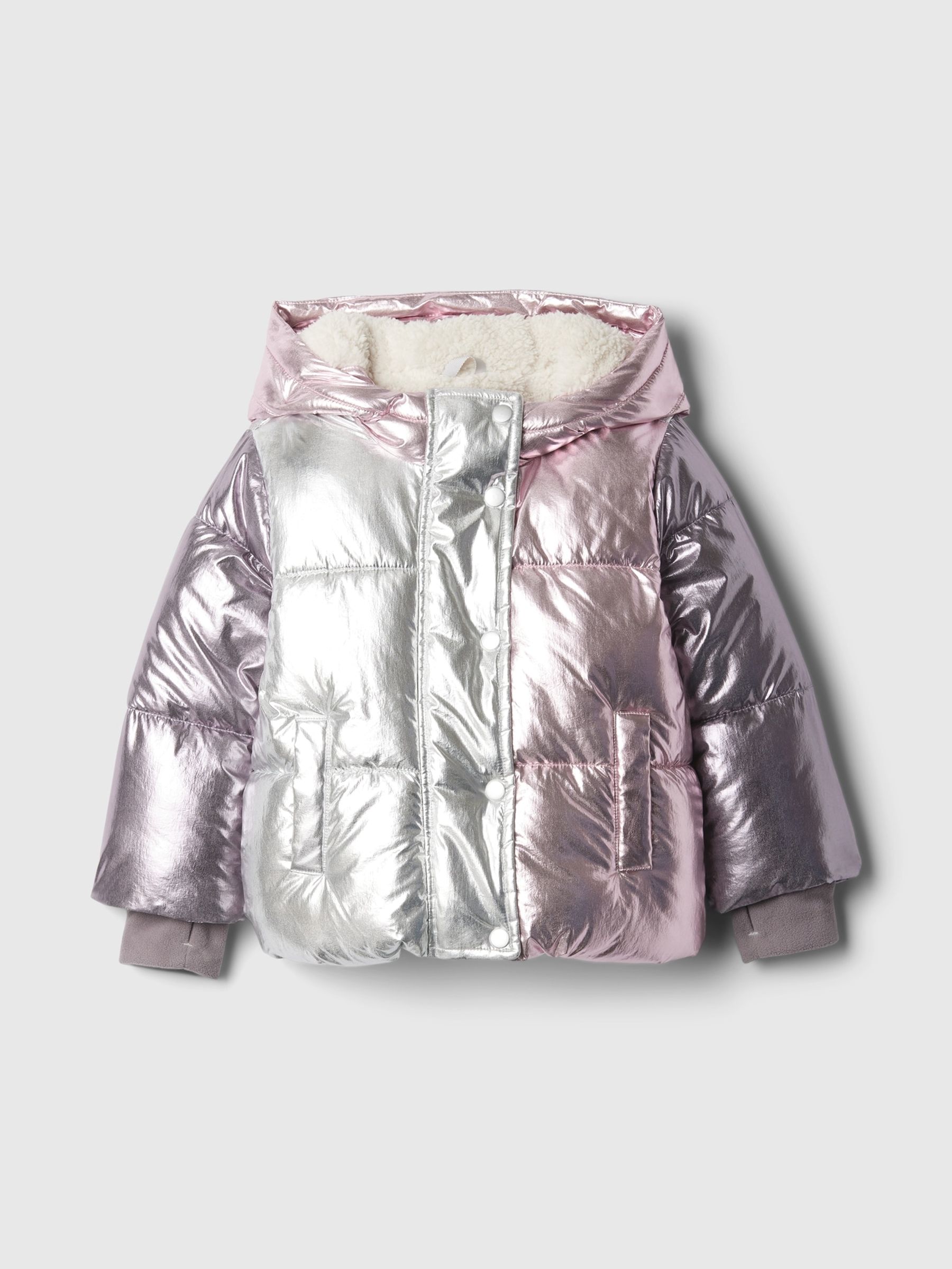 Silver Metallic Fleece Lined Puffer Coat 6mths 5yrs