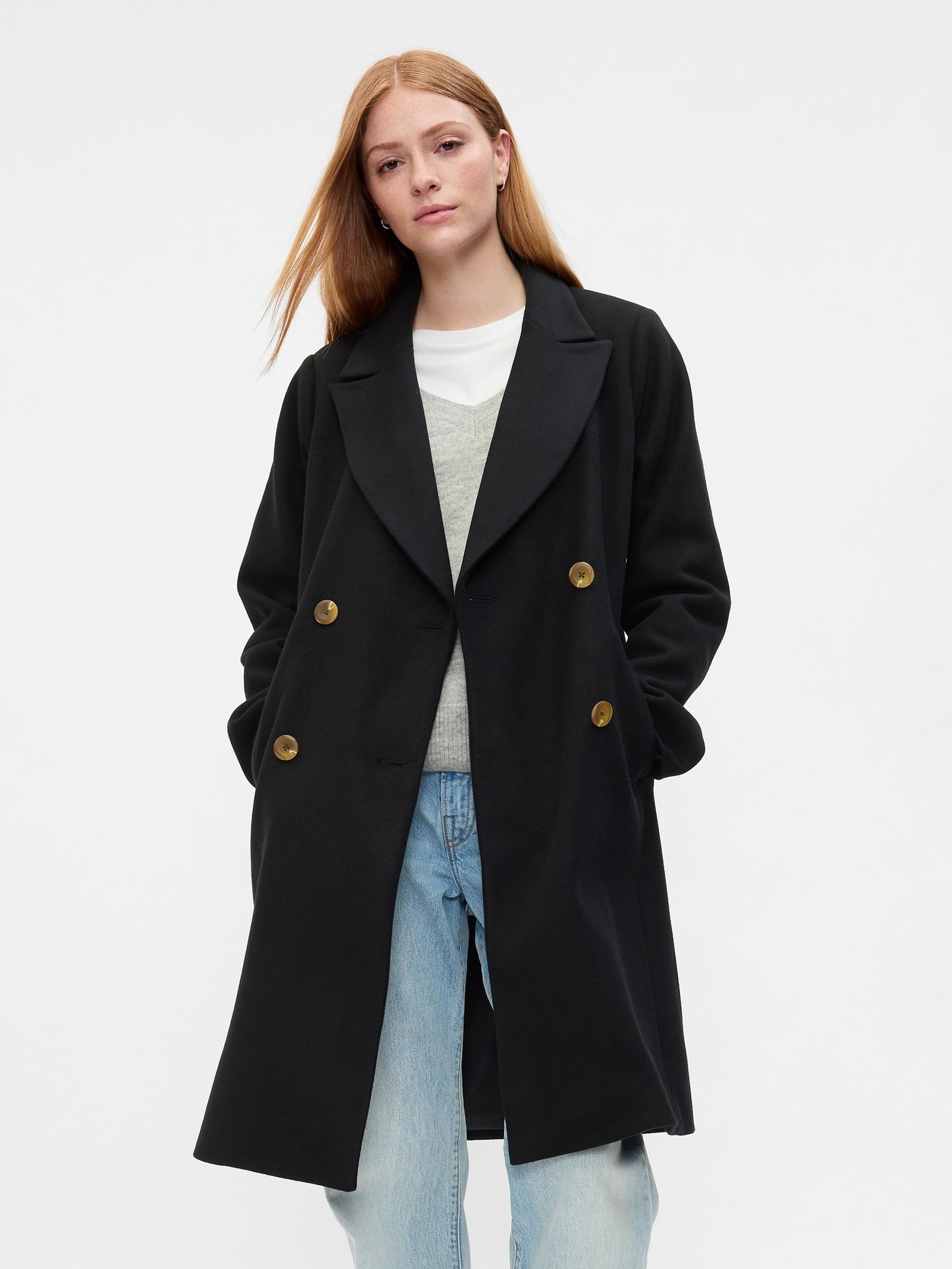 Buy Black Longline Top Coat from the Gap online shop