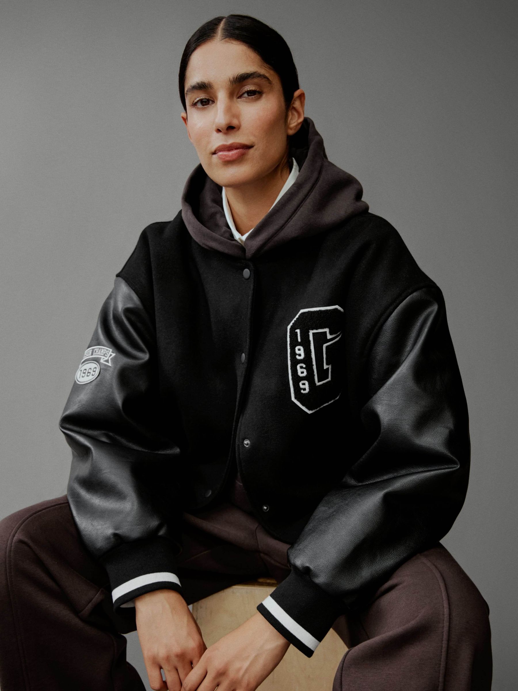 Buy Black Wool Blend Logo Varsity Boyfriend Bomber Jacket from the Gap online shop