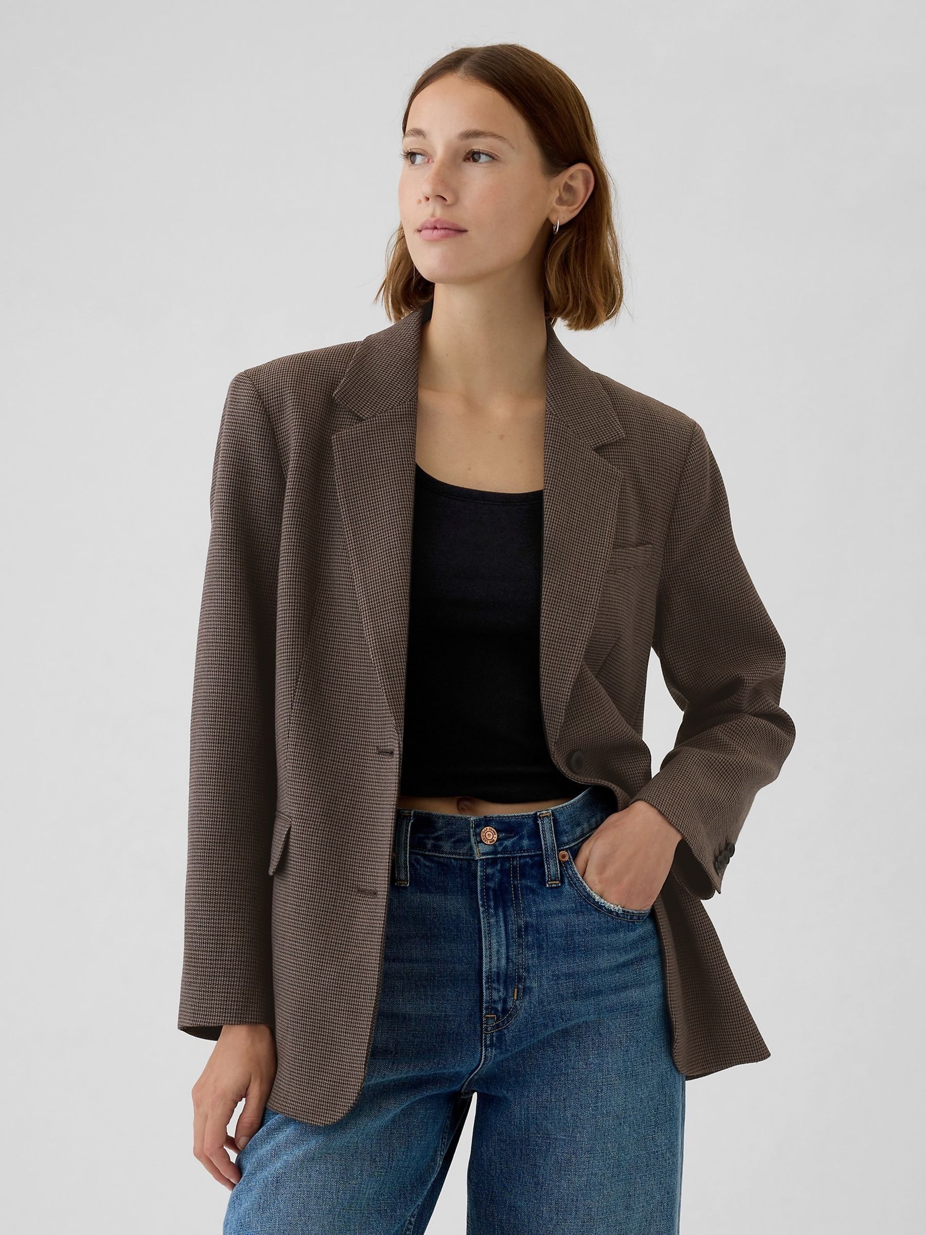 Brown Relaxed Check Blazer