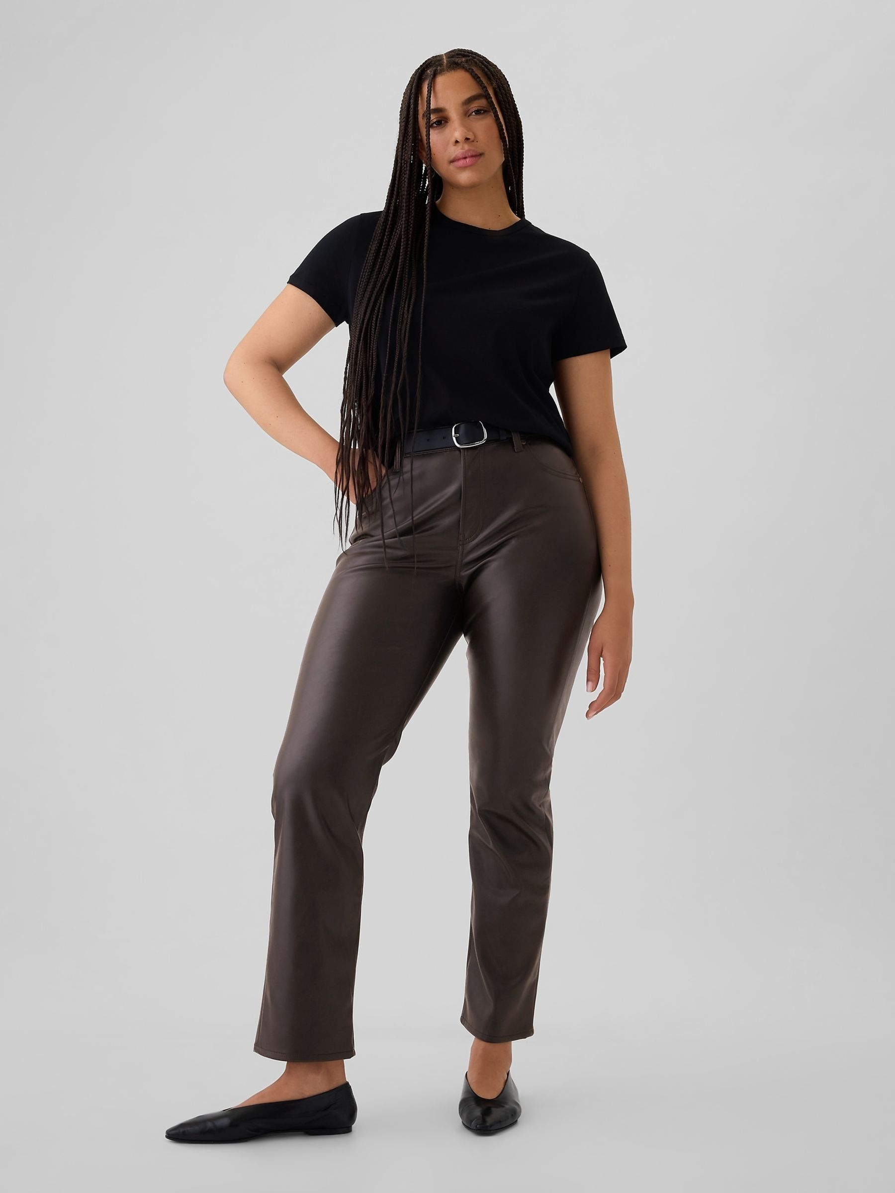 Straight leg faux leather trousers new arrivals