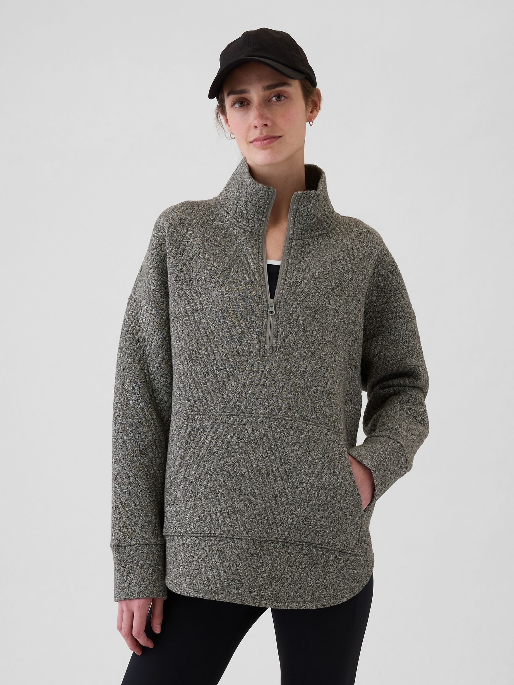 Grey Quilted Jacquard Half Zip Sweatshirt