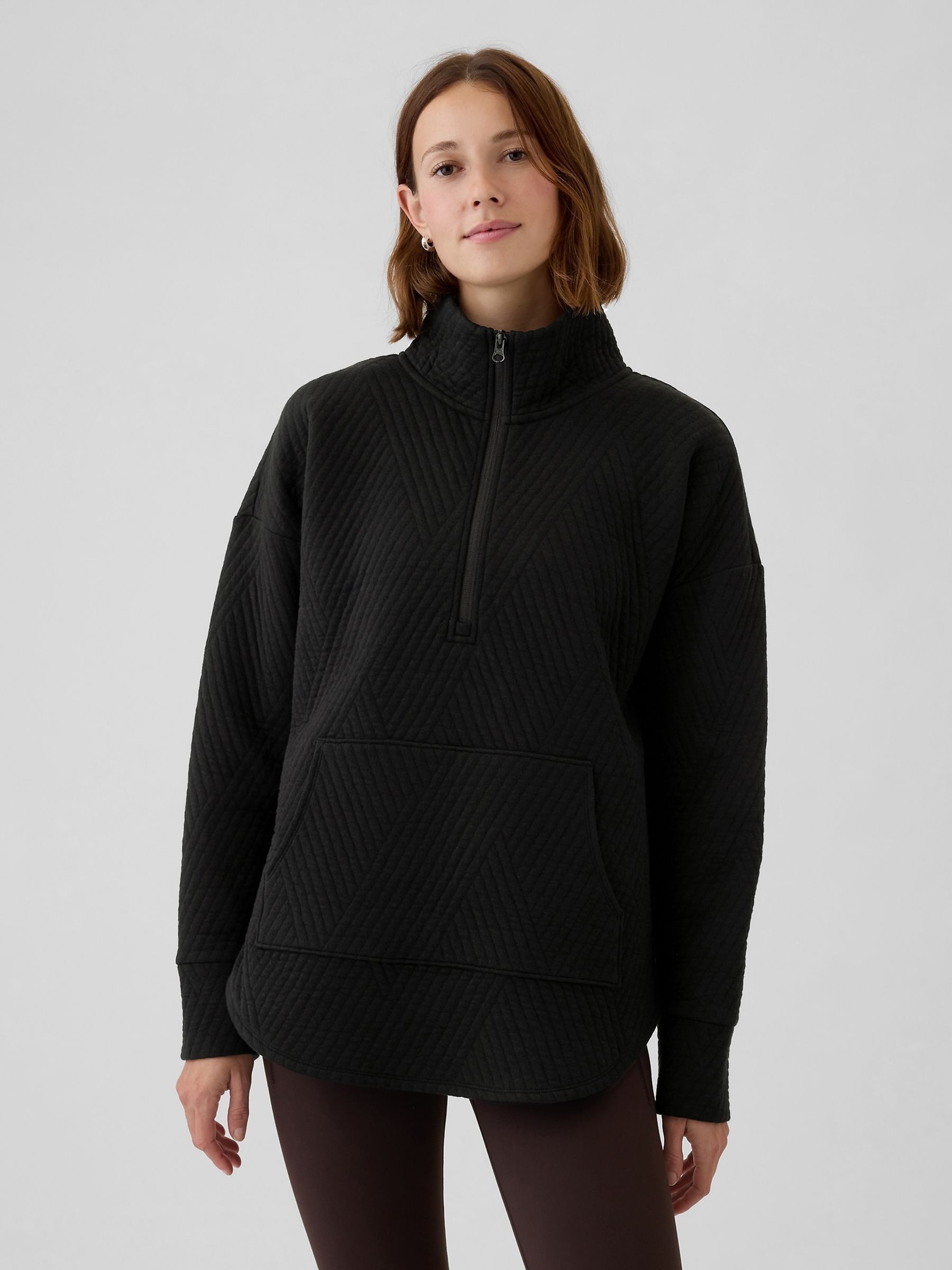 Black Quilted Jacquard Half Zip Sweatshirt