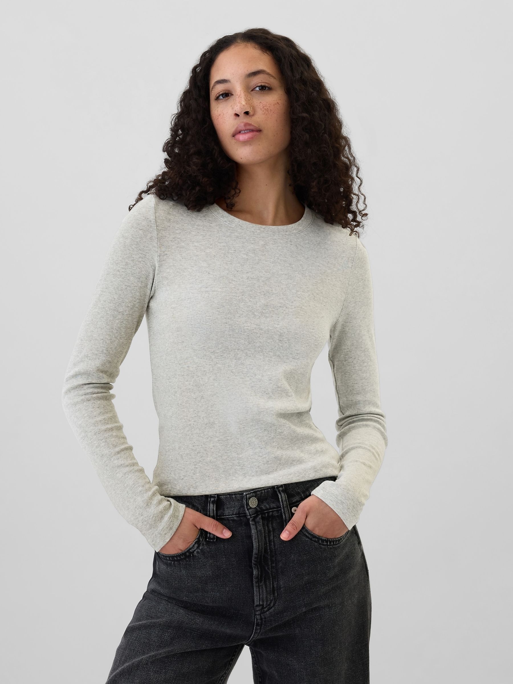 Buy Grey Favourite Cotton Modal Crew Neck Long Sleeve T Shirt from the Gap online shop