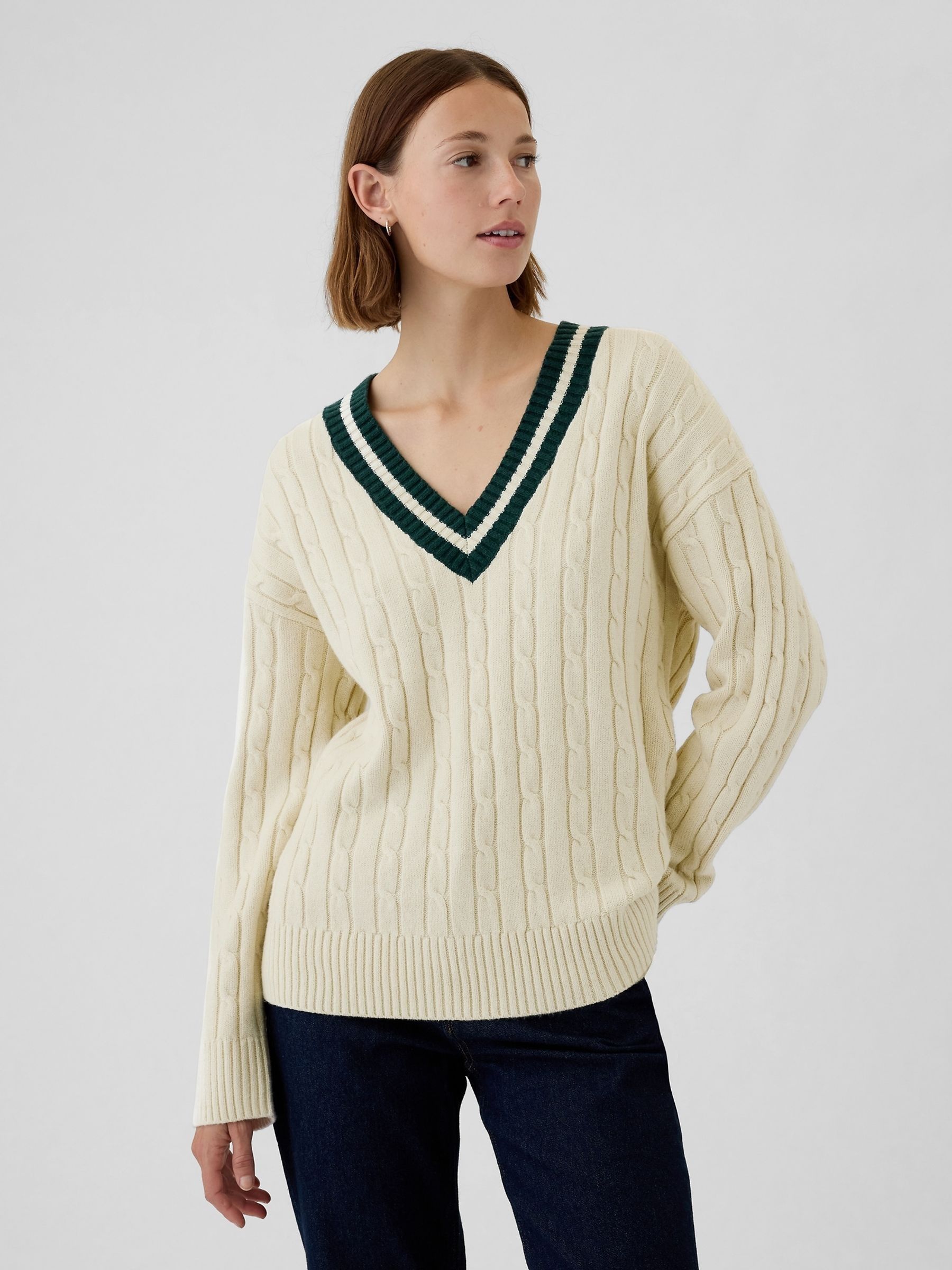 Varsity v neck sweater outlet
