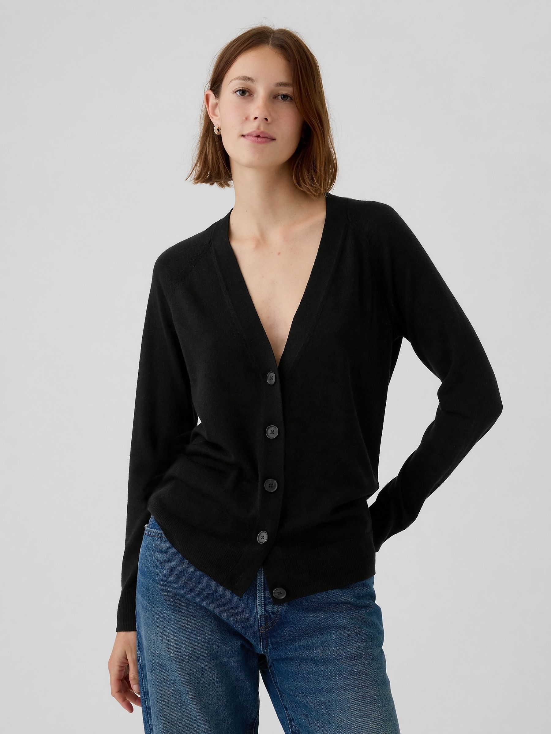 Black merino wool cardigan womens 2025