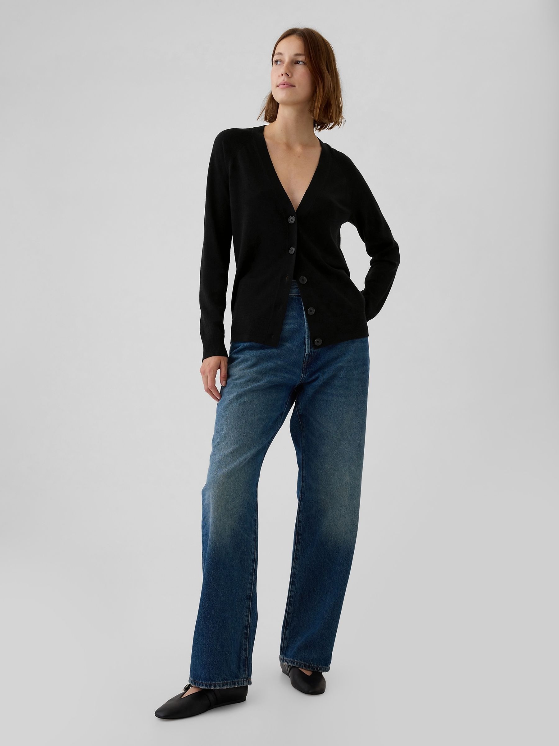 Black Merino Wool Cardigan