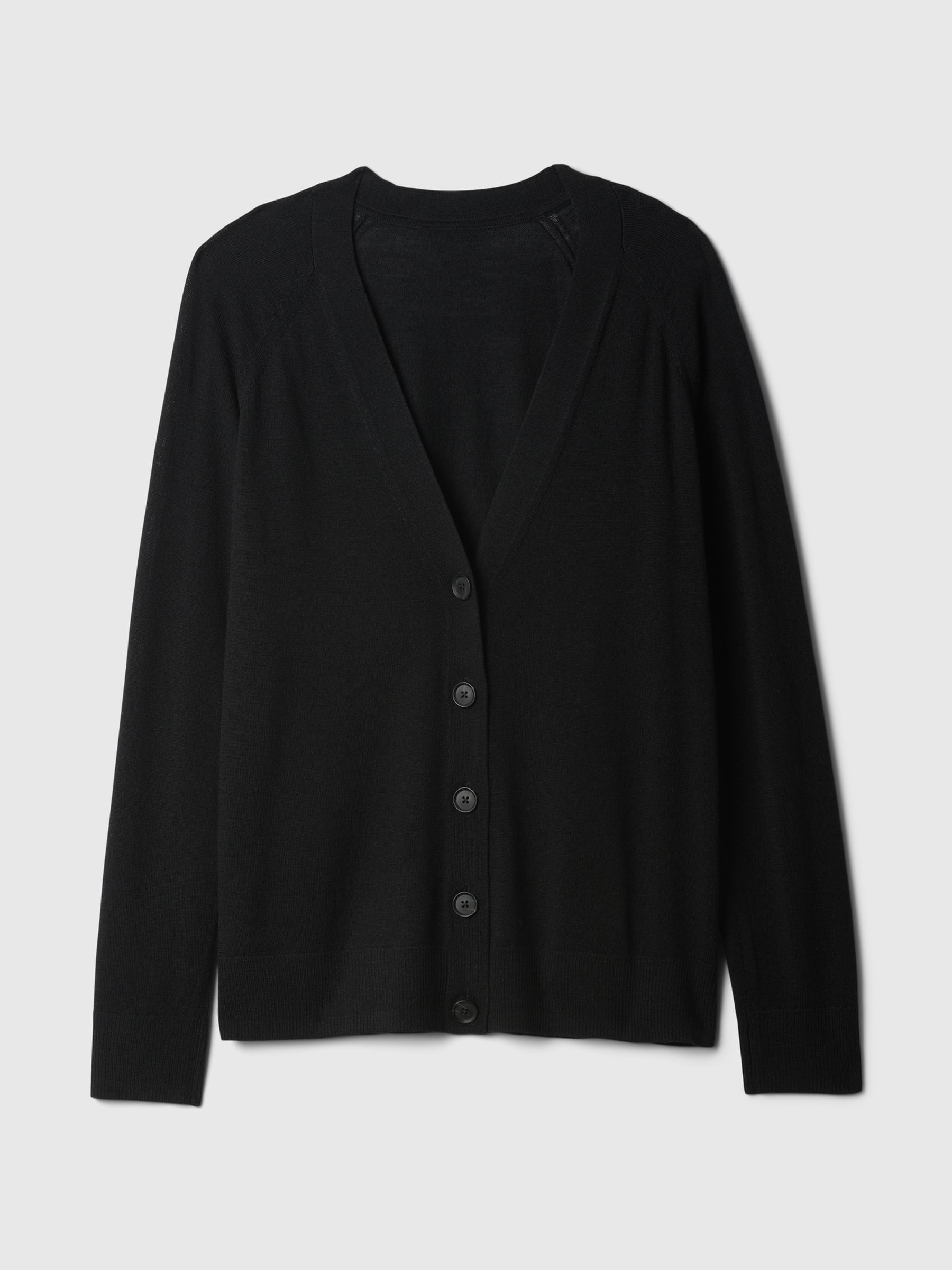Black Merino Wool Cardigan