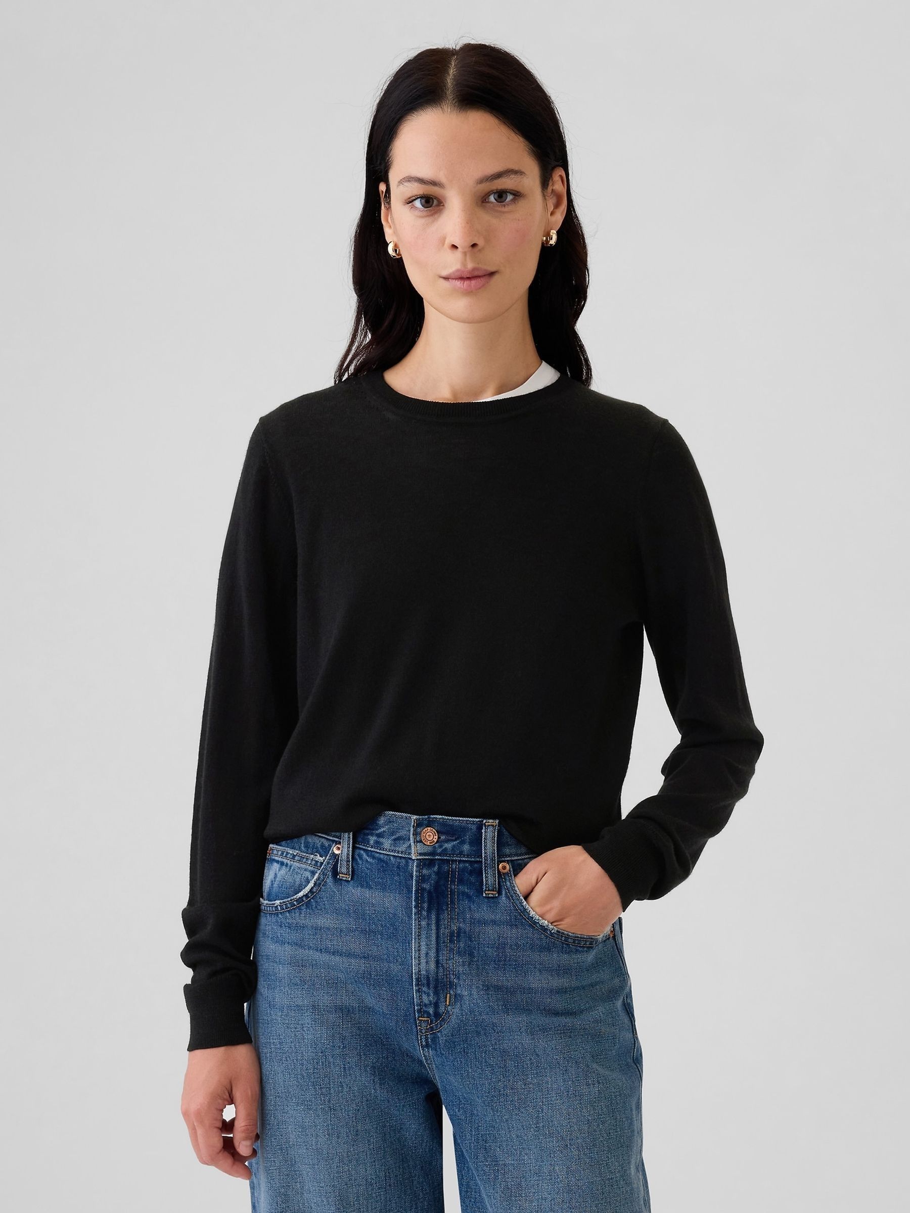 Buy Black Merino Wool Crew Neck Jumper from the Gap online shop