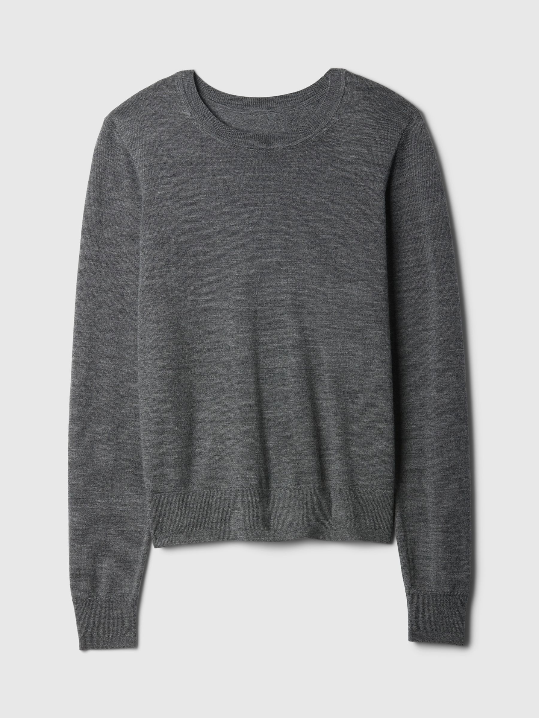 Grey Merino Wool Crew Neck Jumper