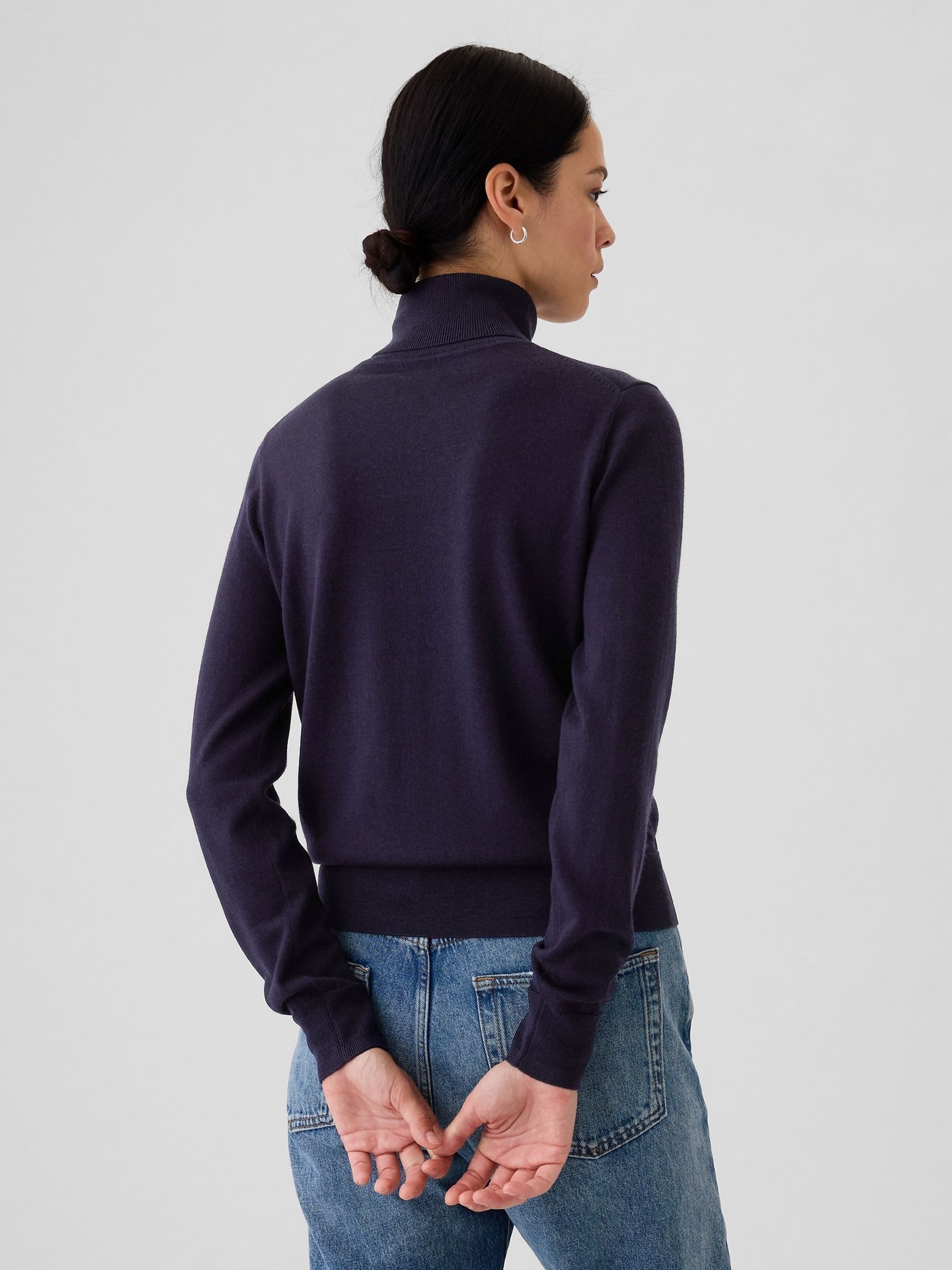 Navy Blue Merino Wool Turtle Neck Jumper