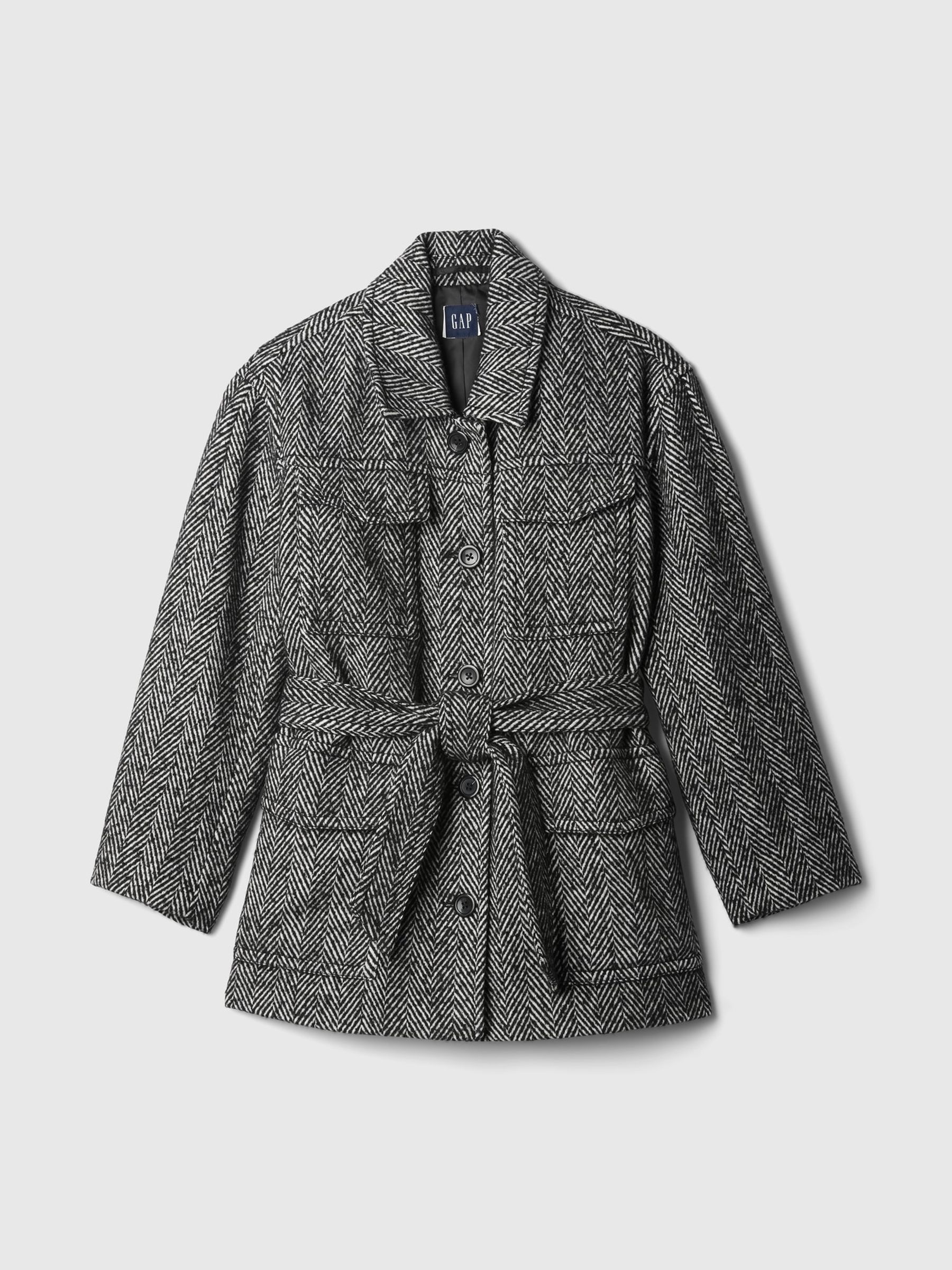 Zara grey Herringbone shops belted jacket
