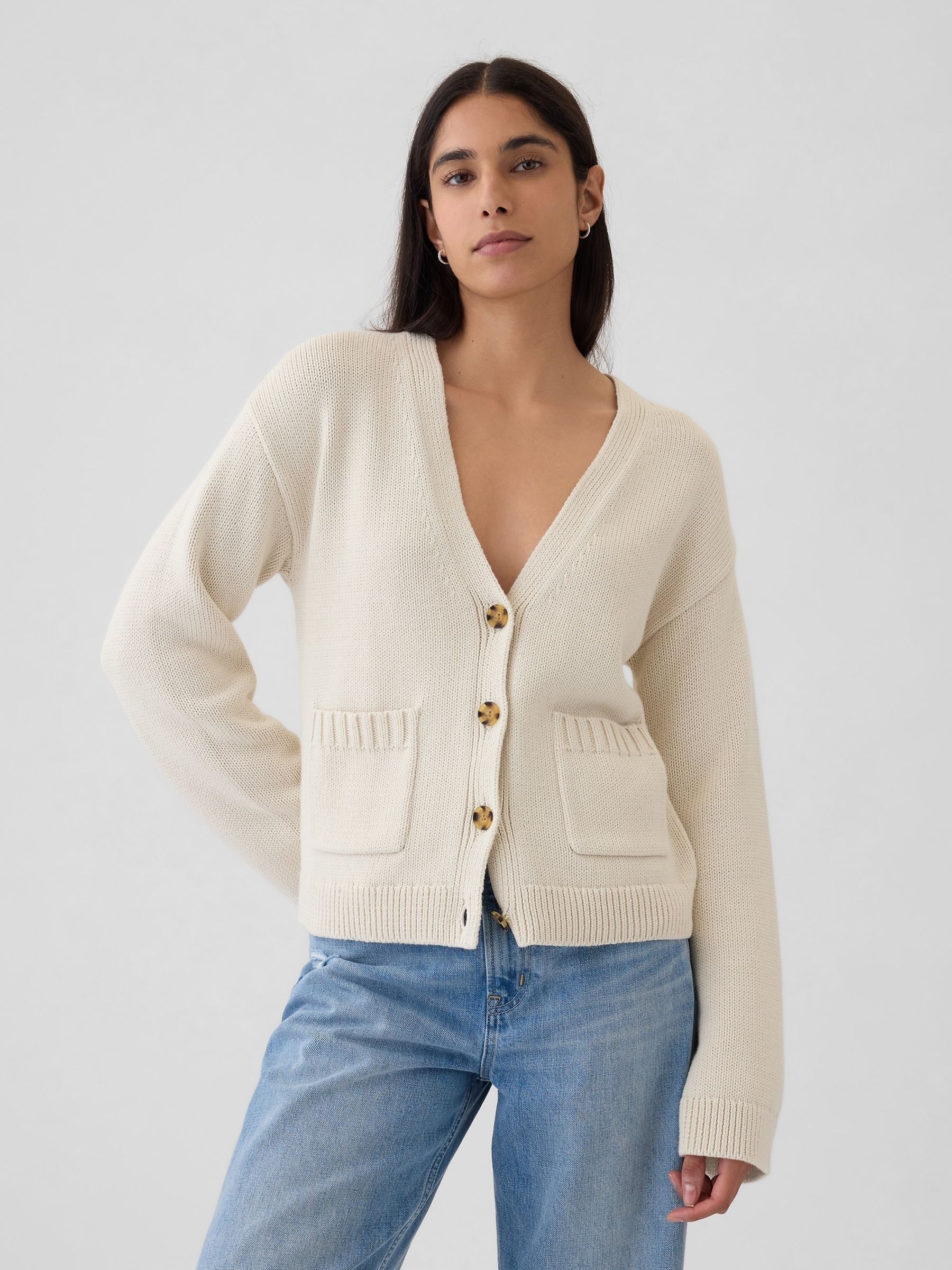 Buy Beige V Neck Pocket Cardigan from the Gap online shop