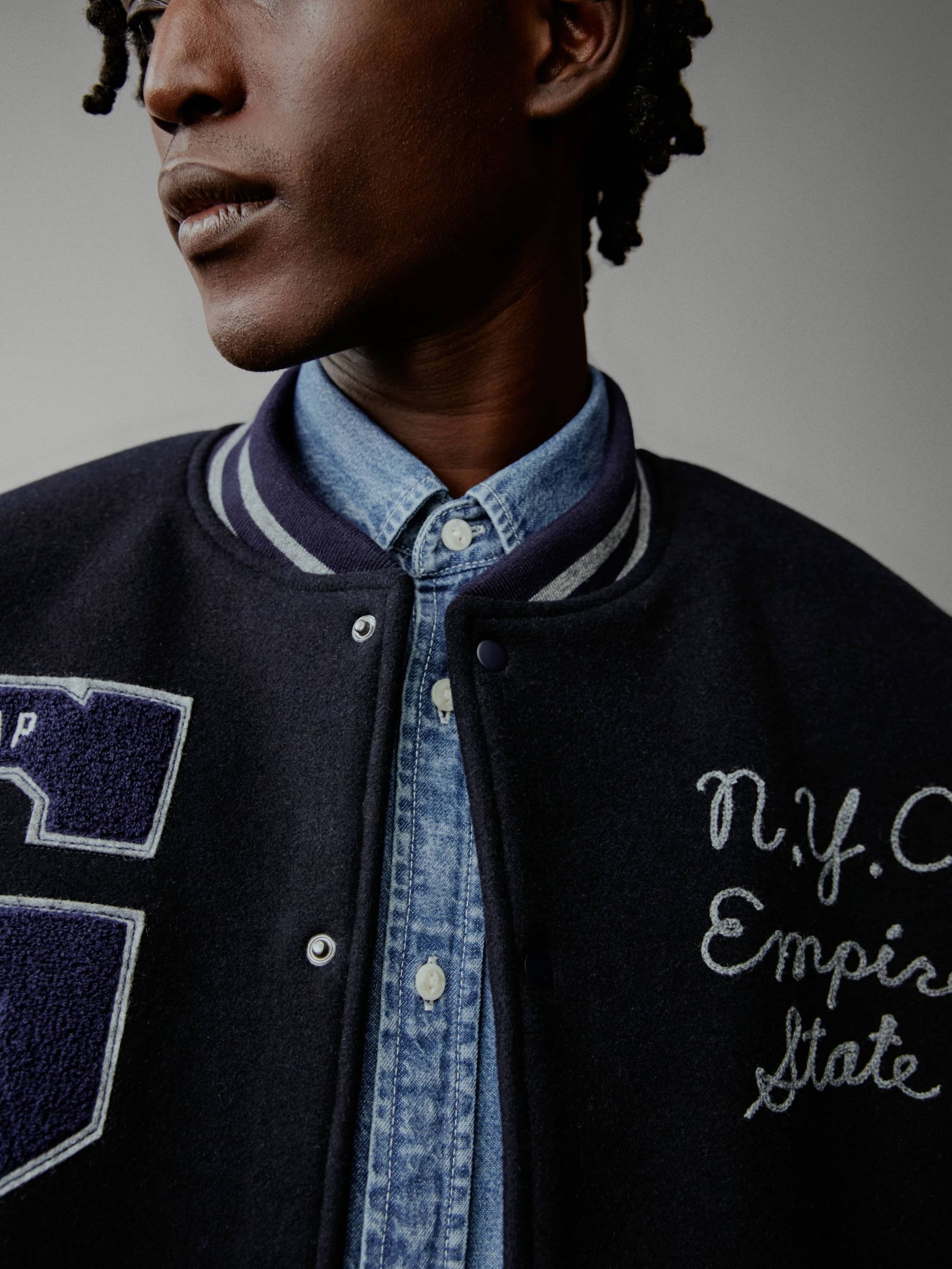 Buy Blue Wool Blend Logo Varsity Bomber Jacket from the Gap online shop