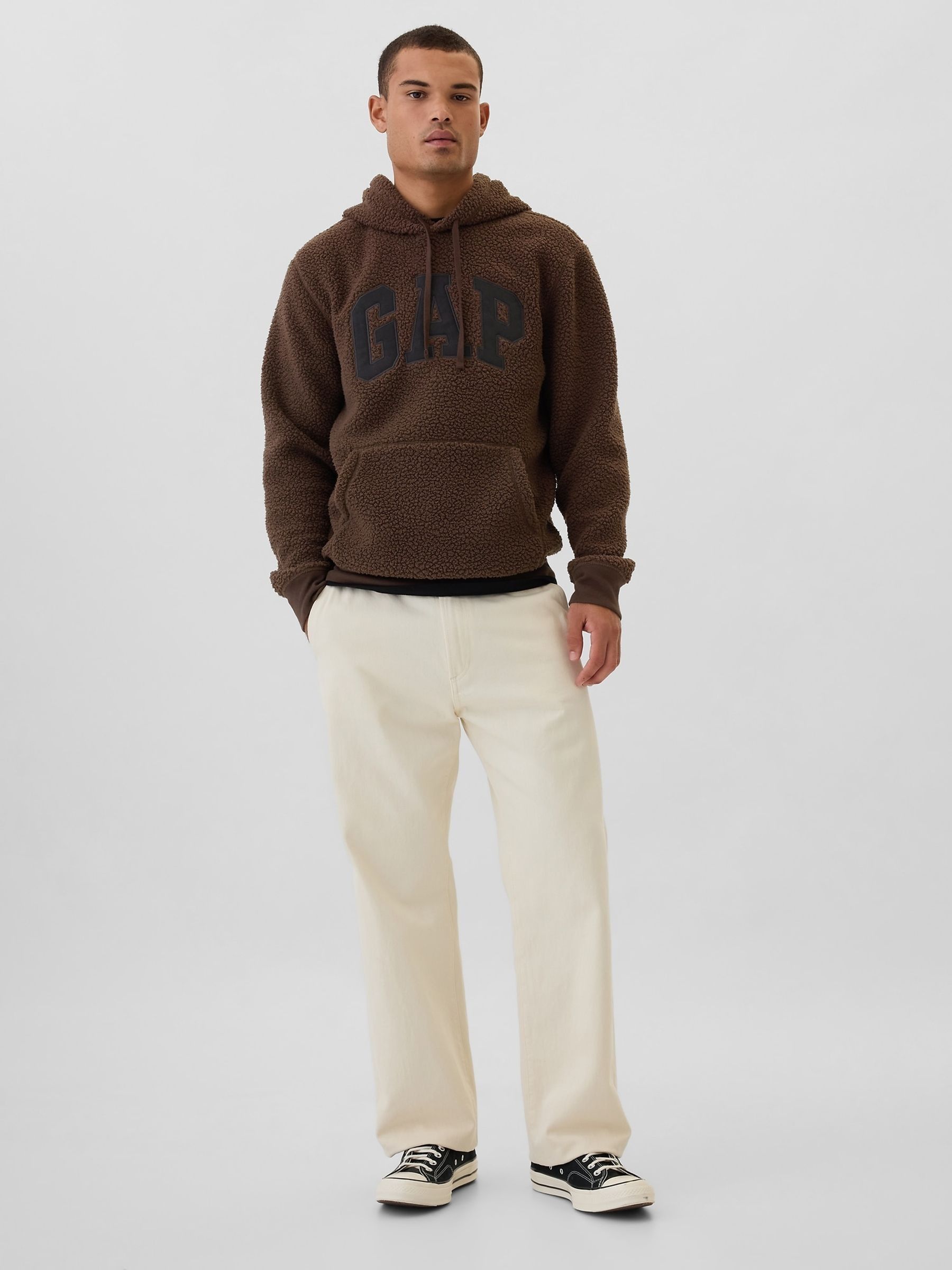 Brown Logo Sherpa Hoodie Gap