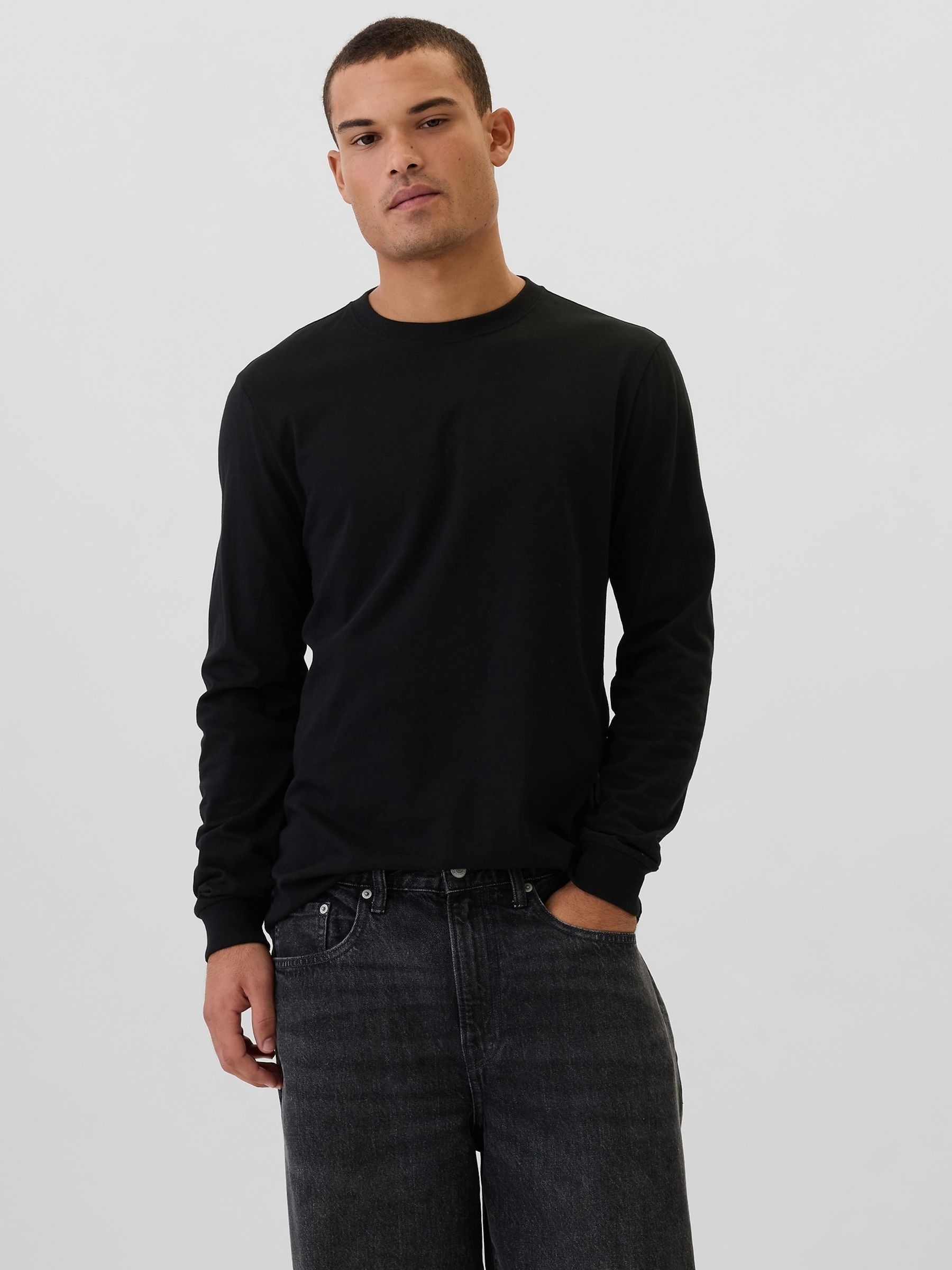 Black Long Sleeve Everyday 100 Cotton Crew Neck Long Sleeve T Shirt