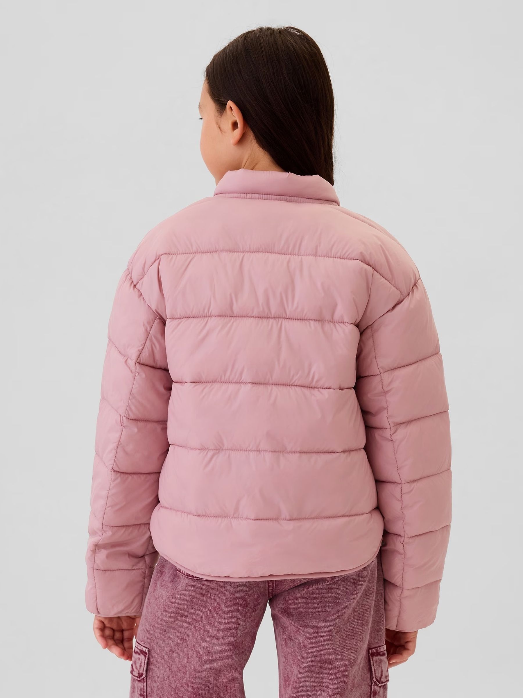 Pink Lightweight Mock Neck Puffer Bomber Jacket 4 13yrs