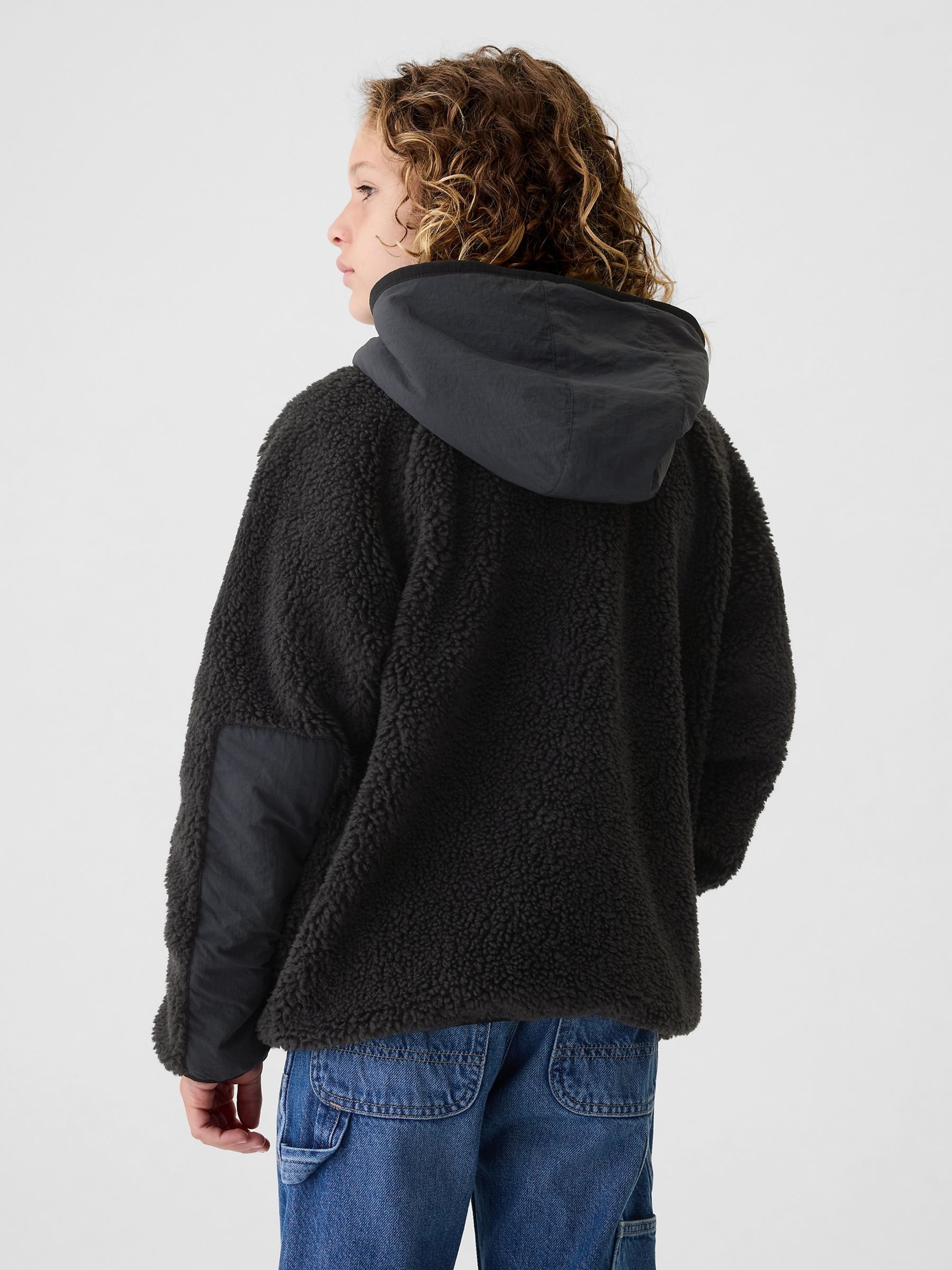Buy Black Sherpa Zip Up Hooded Fleece 4 13yrs from the Gap online shop