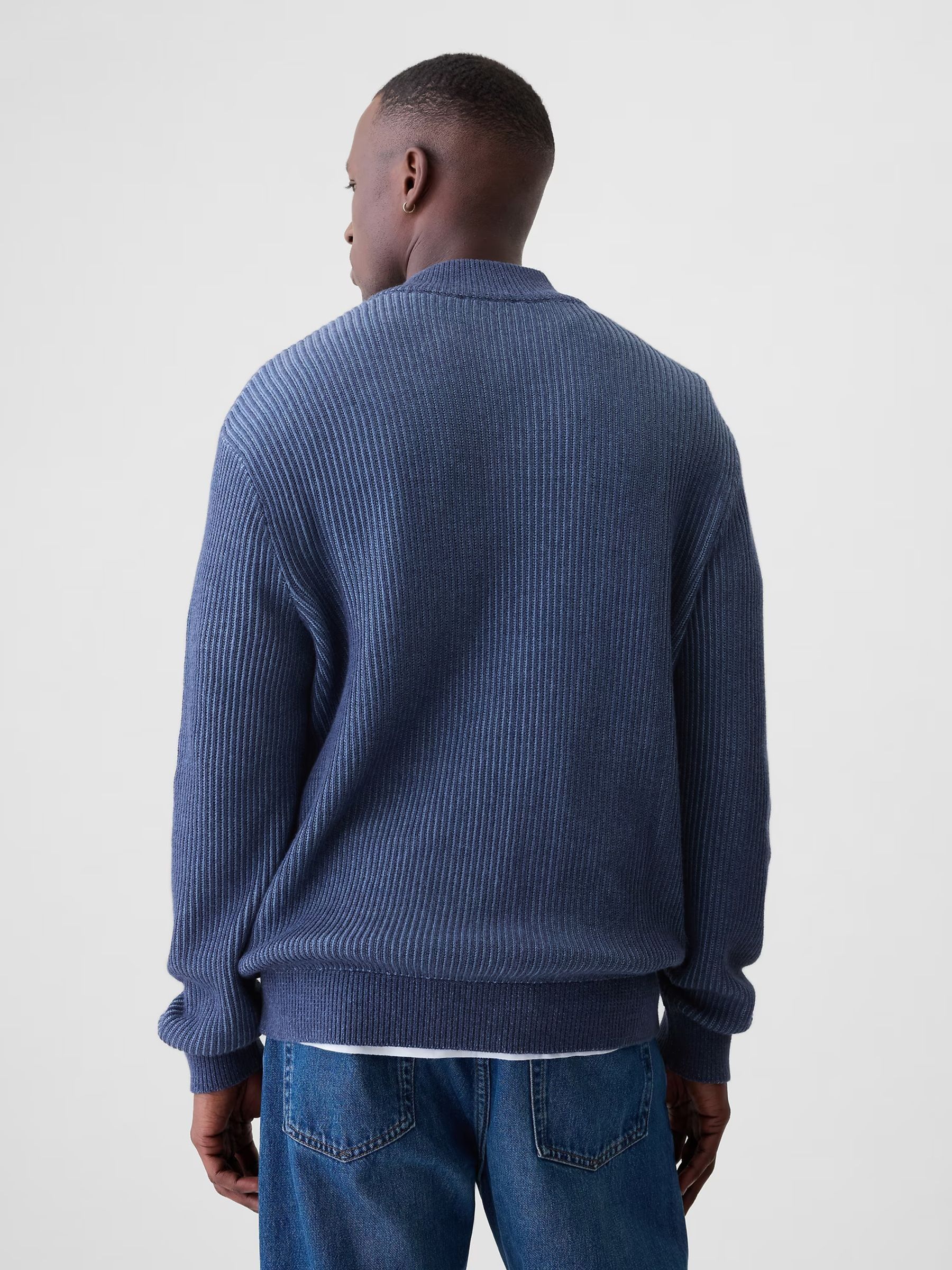 Blue Cotton Knit Quarter Zip Jumper