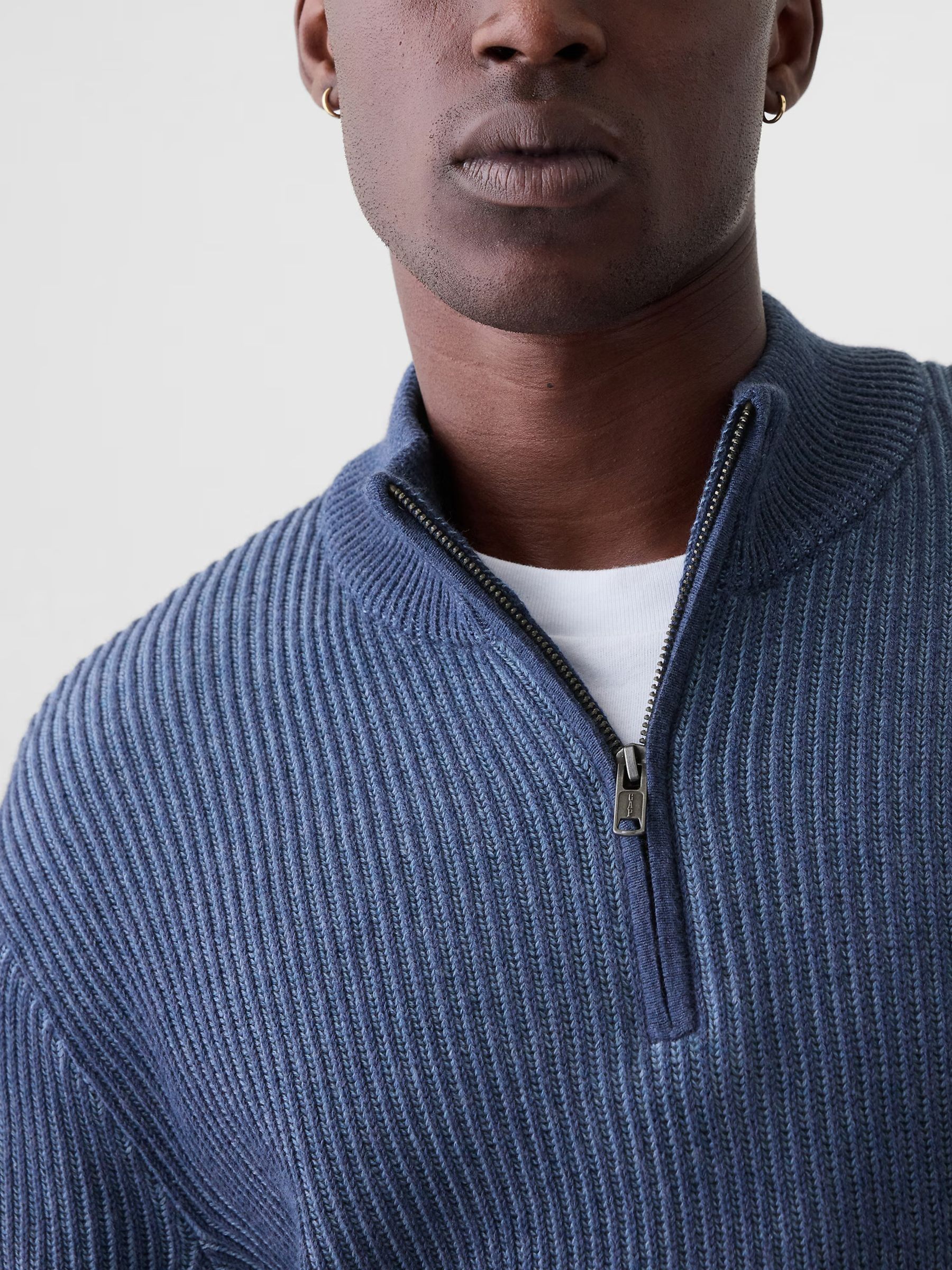 Buy Blue Cotton Knit Quarter Zip Jumper from the Gap online shop