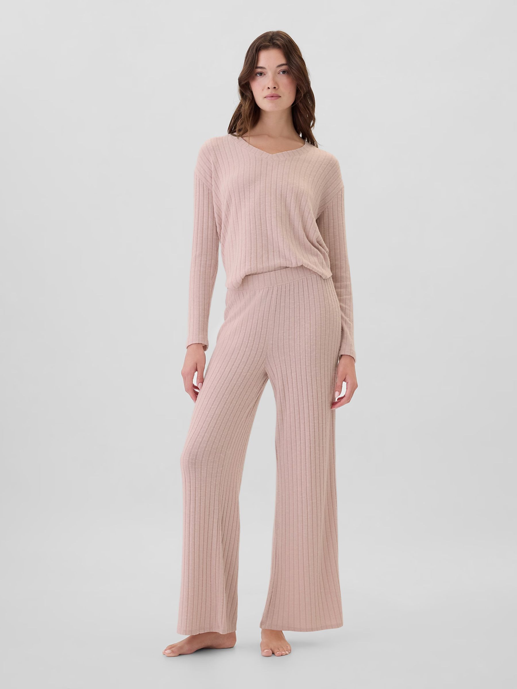 Buy Pink Relaxed Ribbed Wide Leg Pyjama Bottoms from the Gap online shop