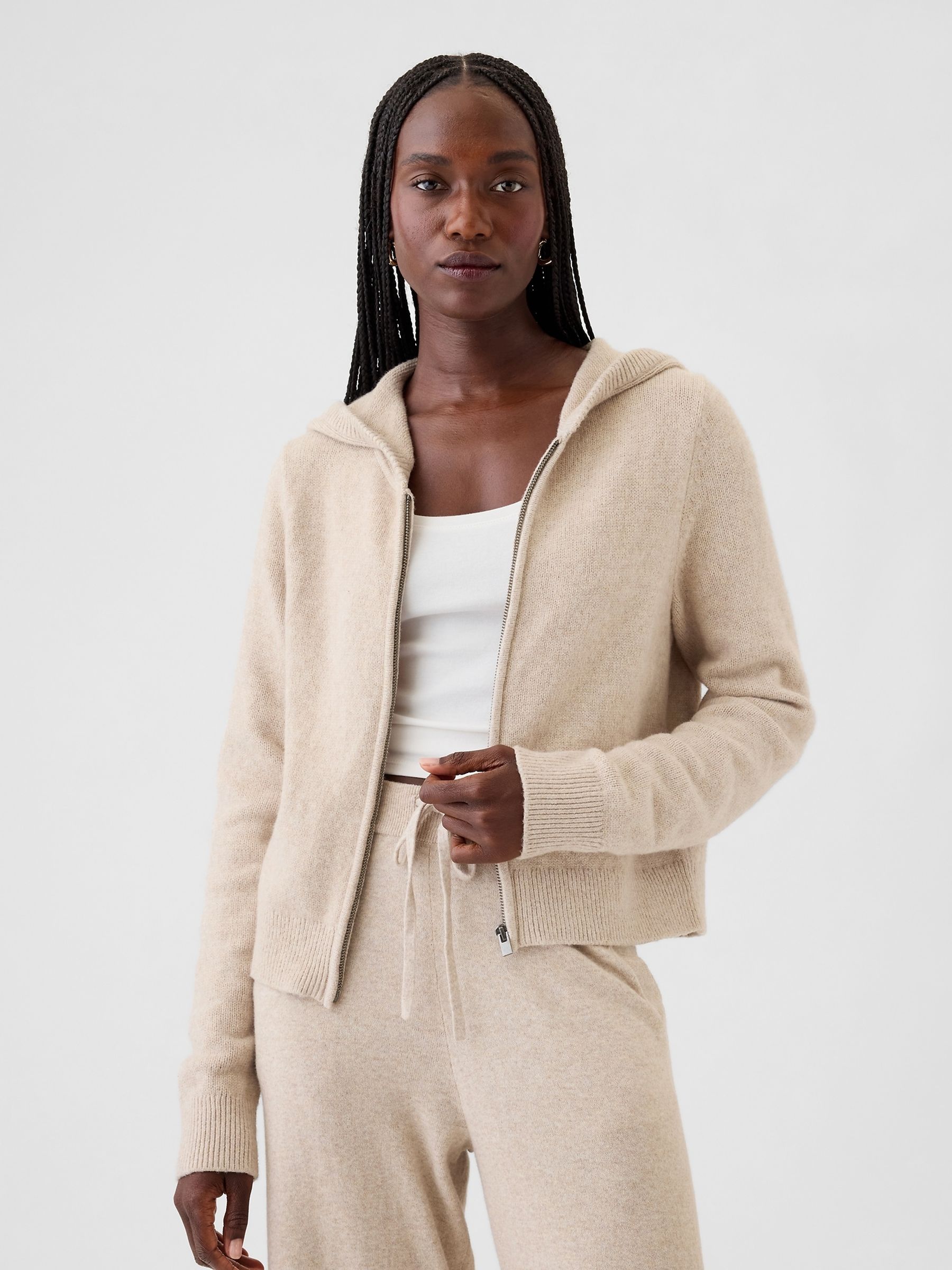 Buy Beige CashSoft Zip Through Knitted Hoodie from the Gap online shop