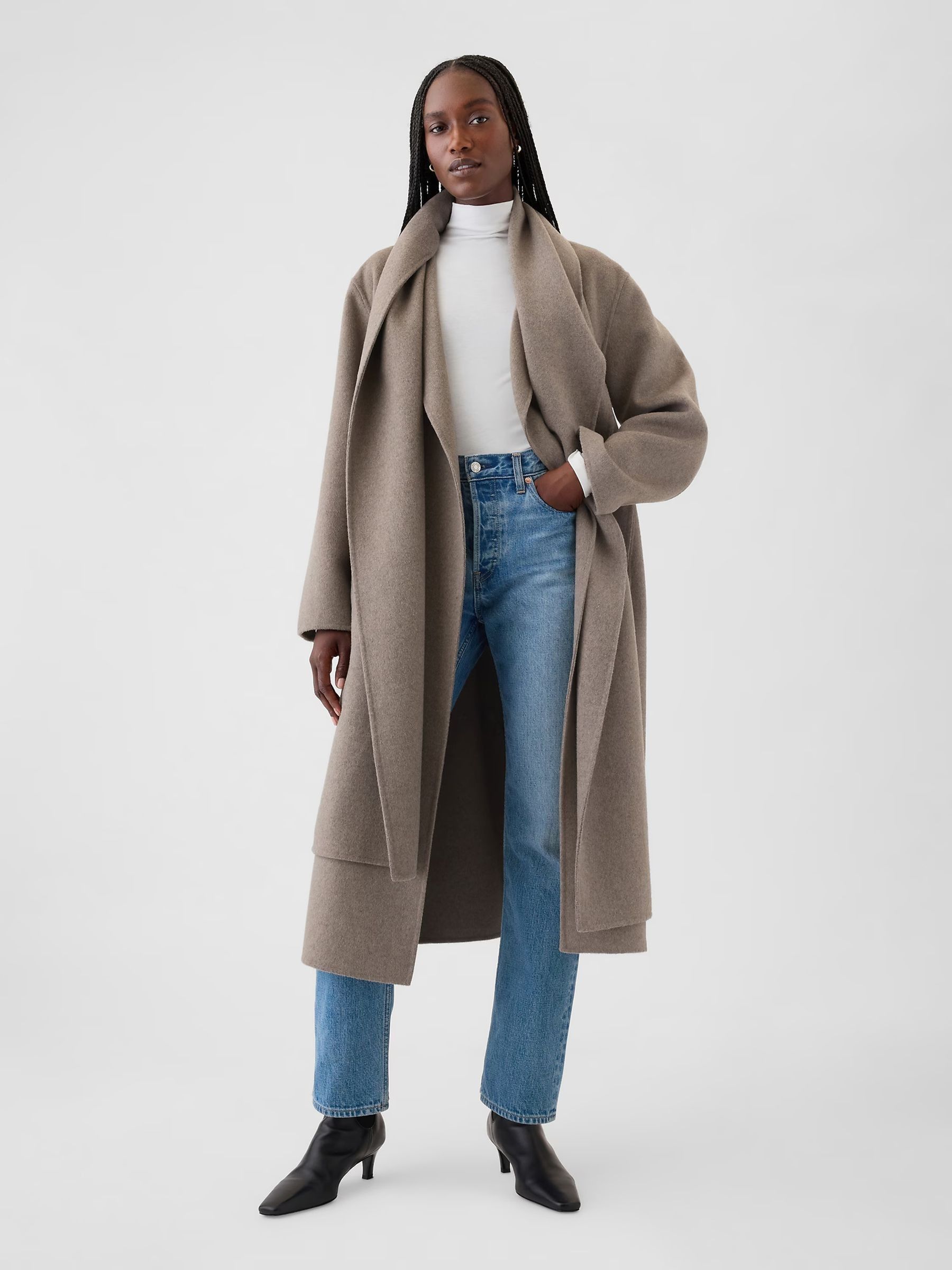 Buy Cool Brown Belted Double Faced Wool Wrap Scarf Coat from the Gap online shop